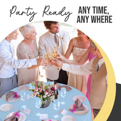 Premium Round Light Blue Plastic Table Covers | 12 Pack | 84 in.