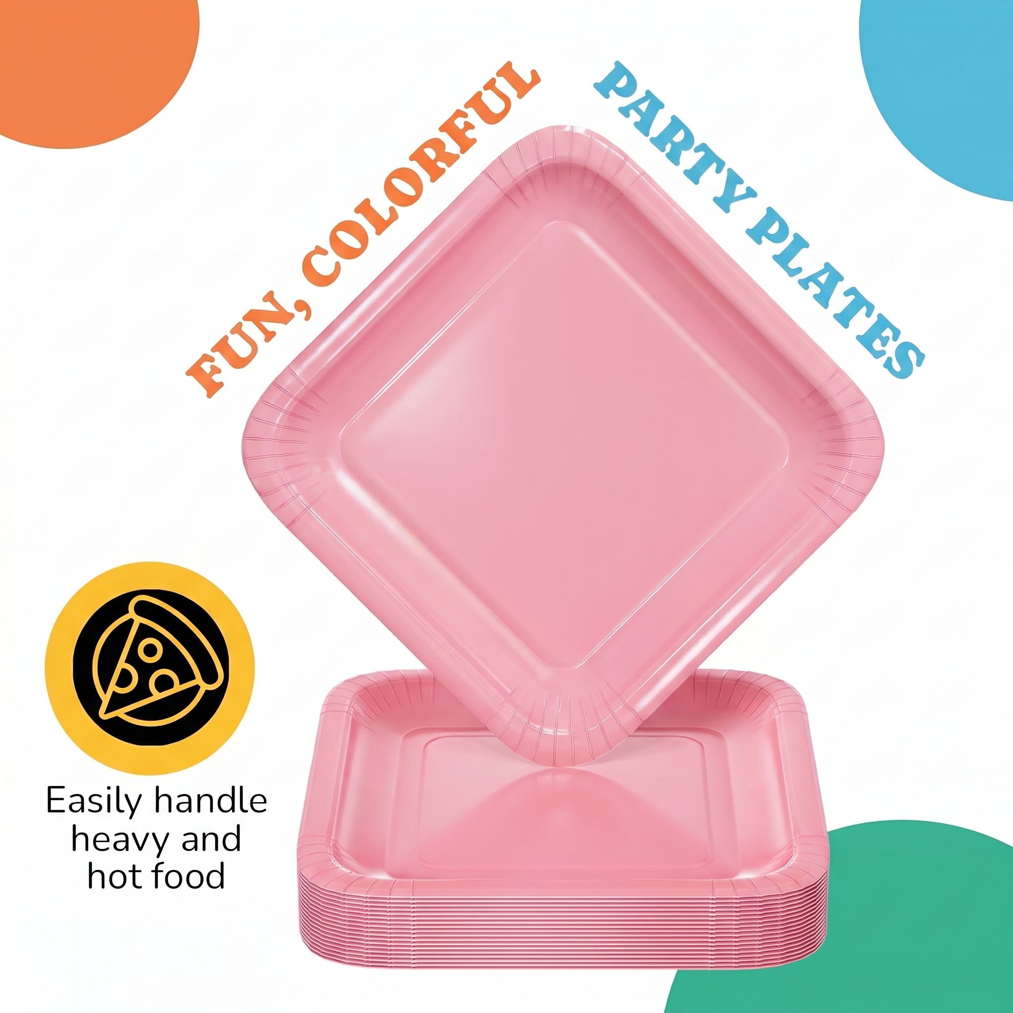 7 In. Pink Square Paper Plates - 20 Ct.