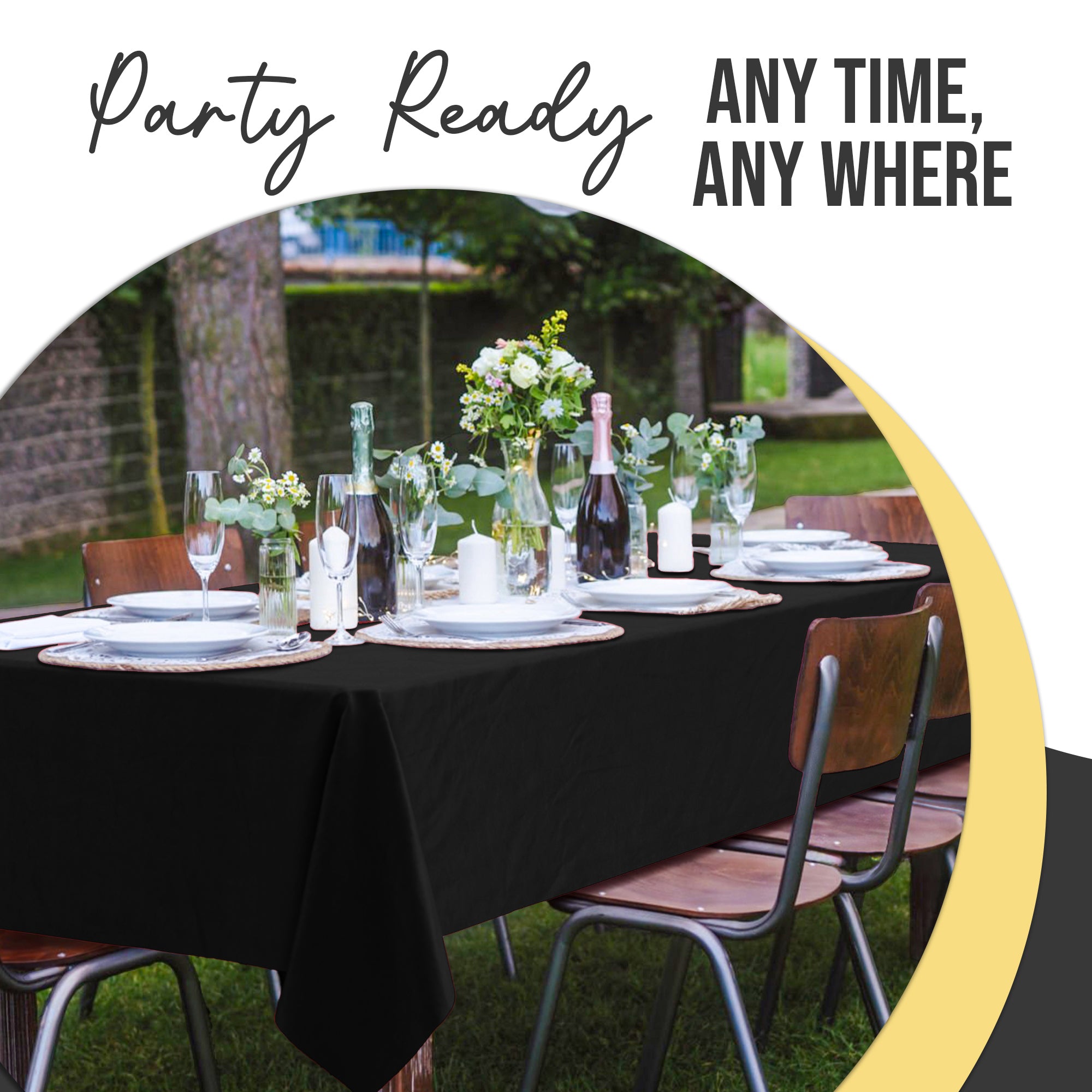 Premium Black Plastic Table Covers | 6 Pack | 54 in. x 108 in.