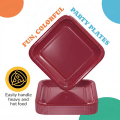 7 In. Burgundy Square Paper Plates - 20 Ct.
