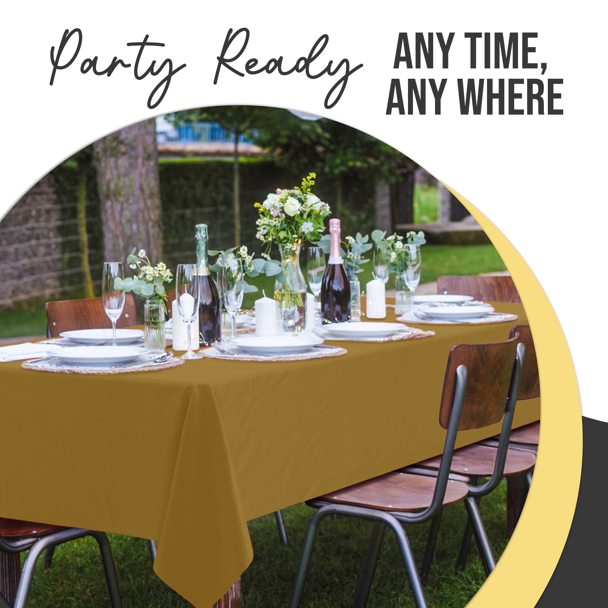 Premium Gold Plastic Table Covers | 6 Pack | 54 in. x 108 in.