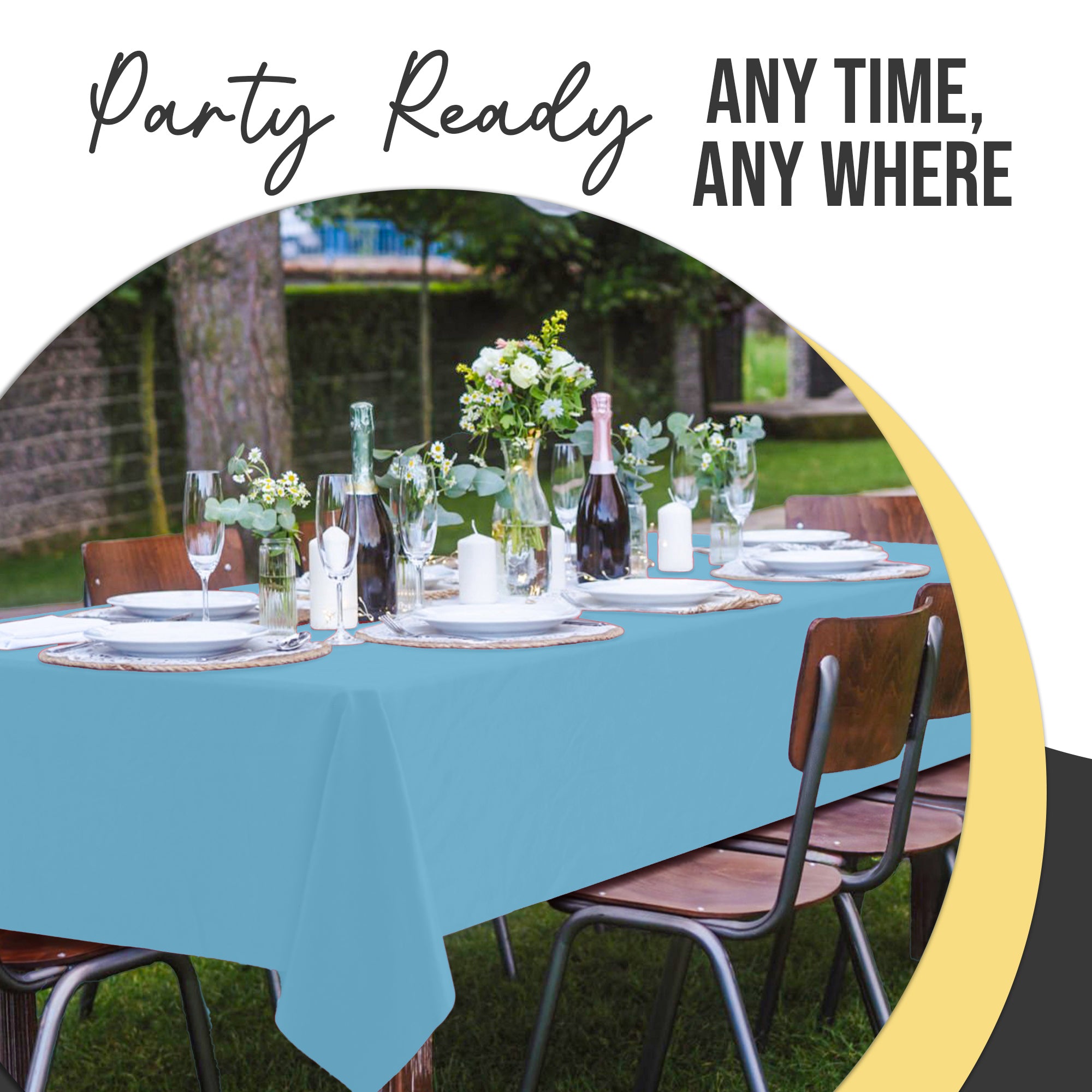 Premium Sky Blue Plastic Table Covers | 6 Pack | 54 in. x 108 in.