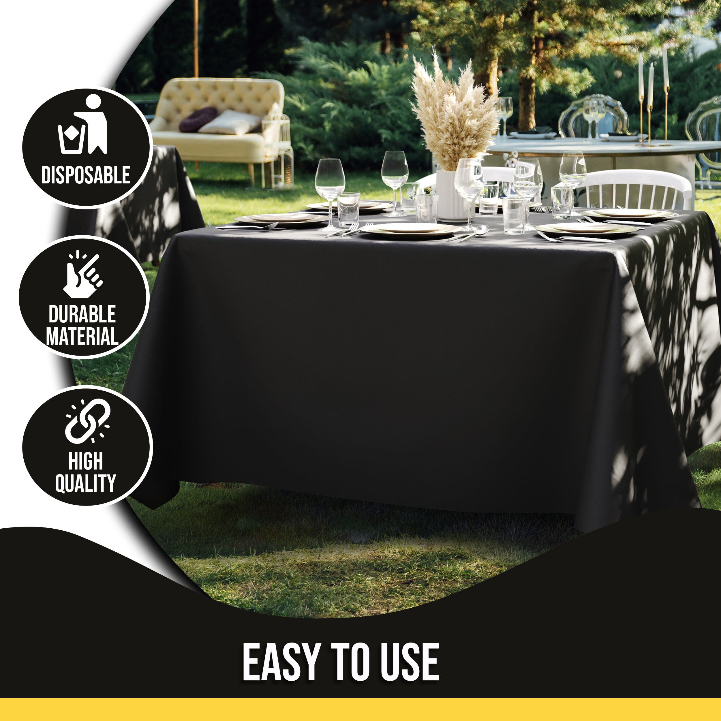 Premium Square Black Table Cover 85" x 85" | 1 Pack