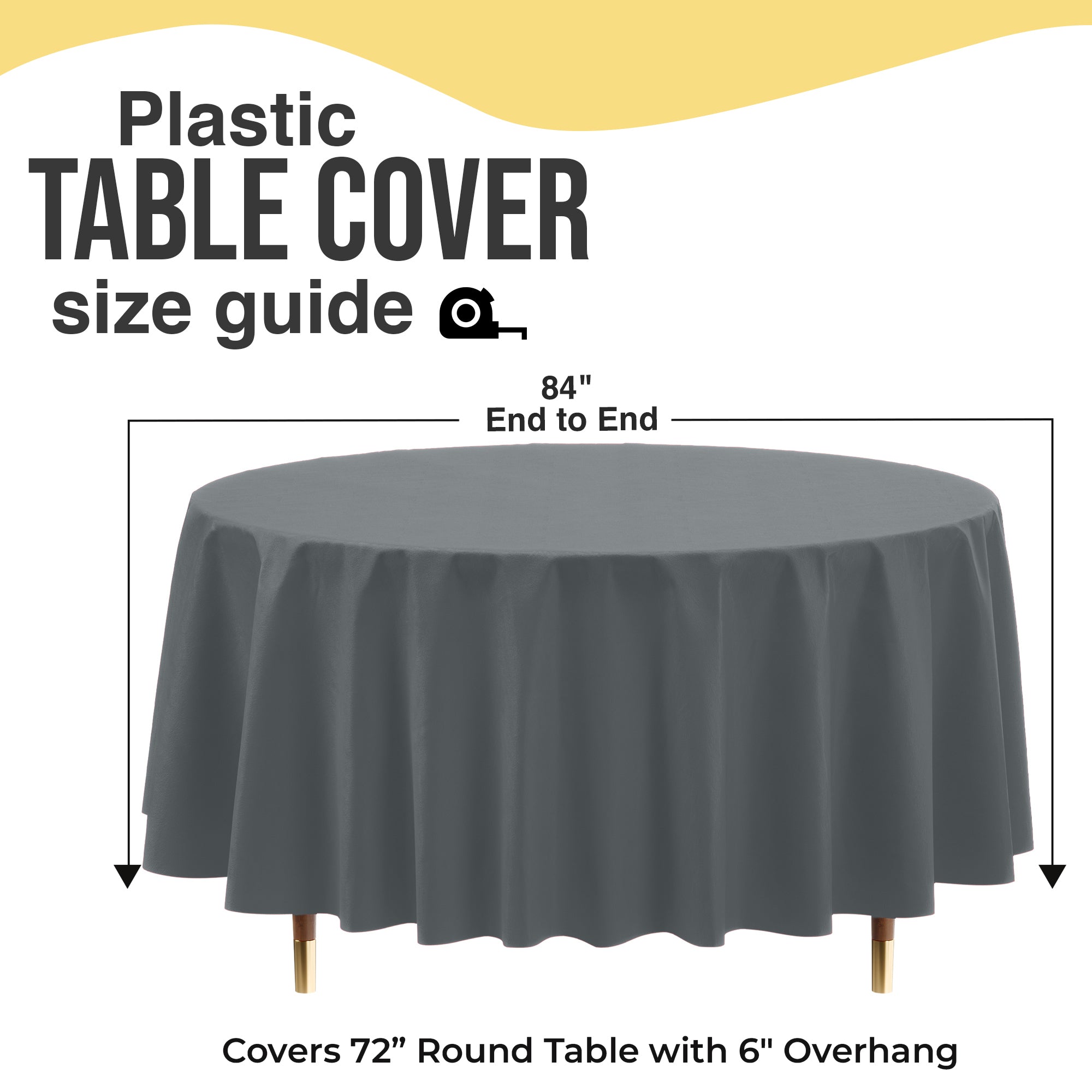 Premium Round Silver Plastic Table Covers | 6 Pack | 84 in.