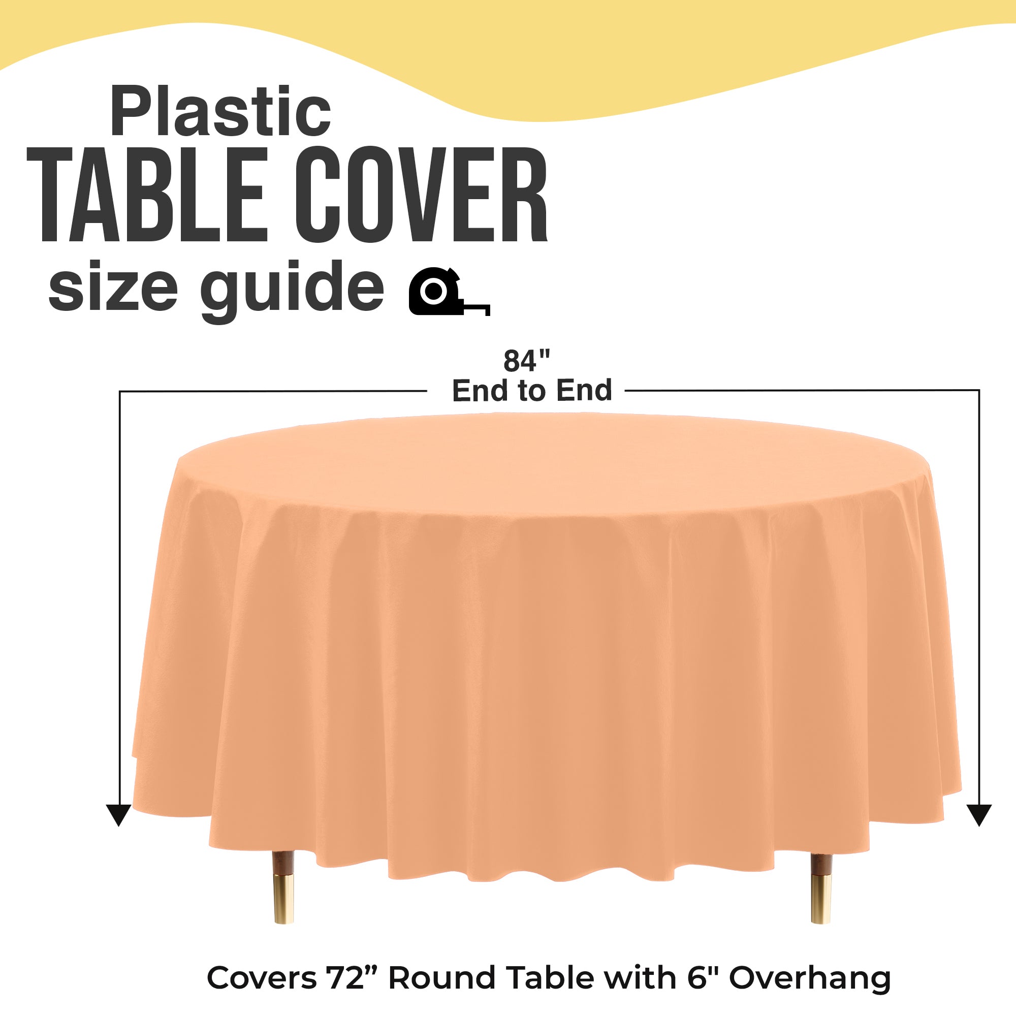 Premium Round Peach Plastic Table Covers | 6 Pack | 84 in.
