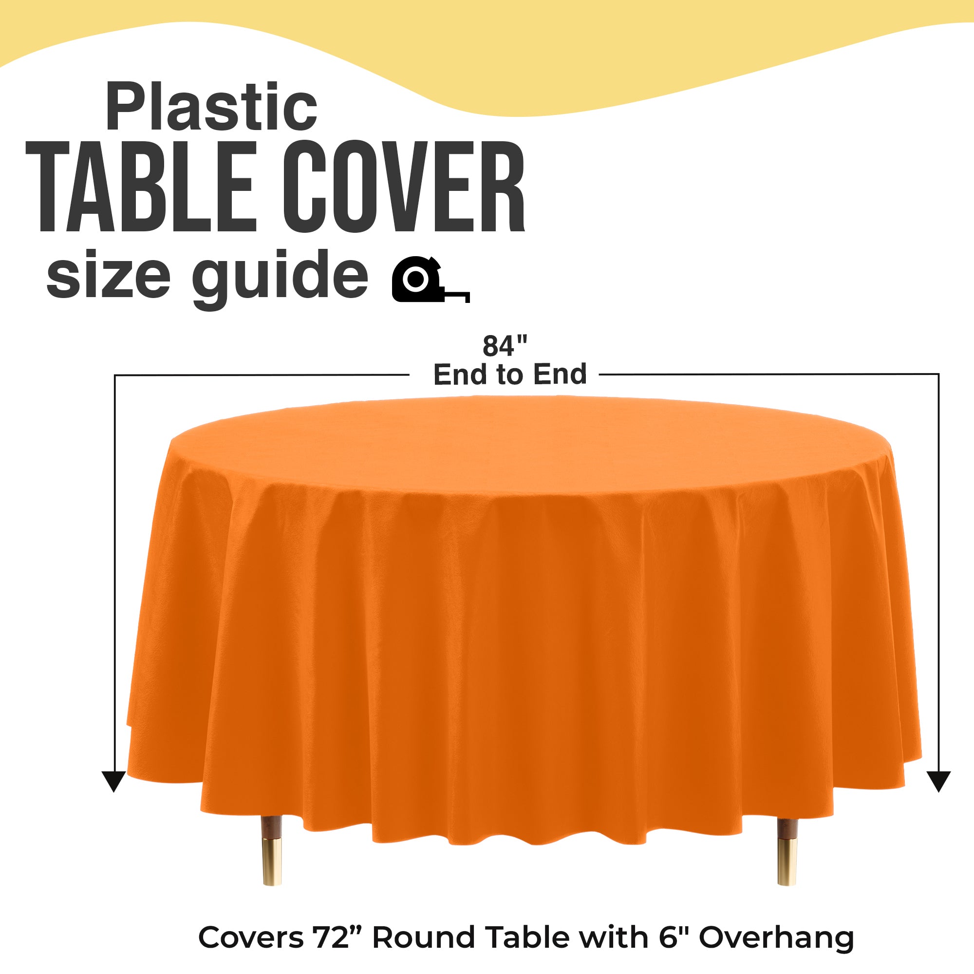 Premium Round Orange Plastic Table Cover | 84 in. | Case of 96