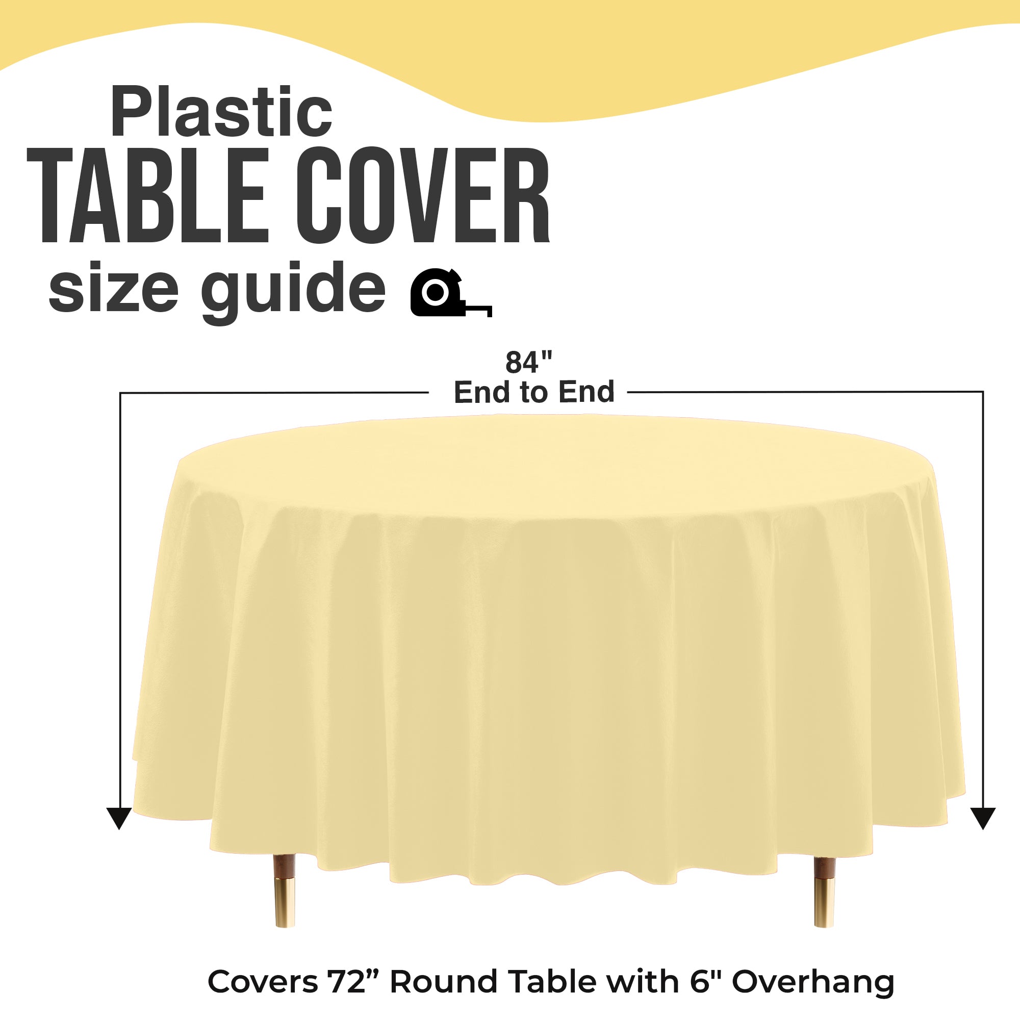 Premium Round Light Yellow Plastic Table Covers | 6 Pack | 84 in.