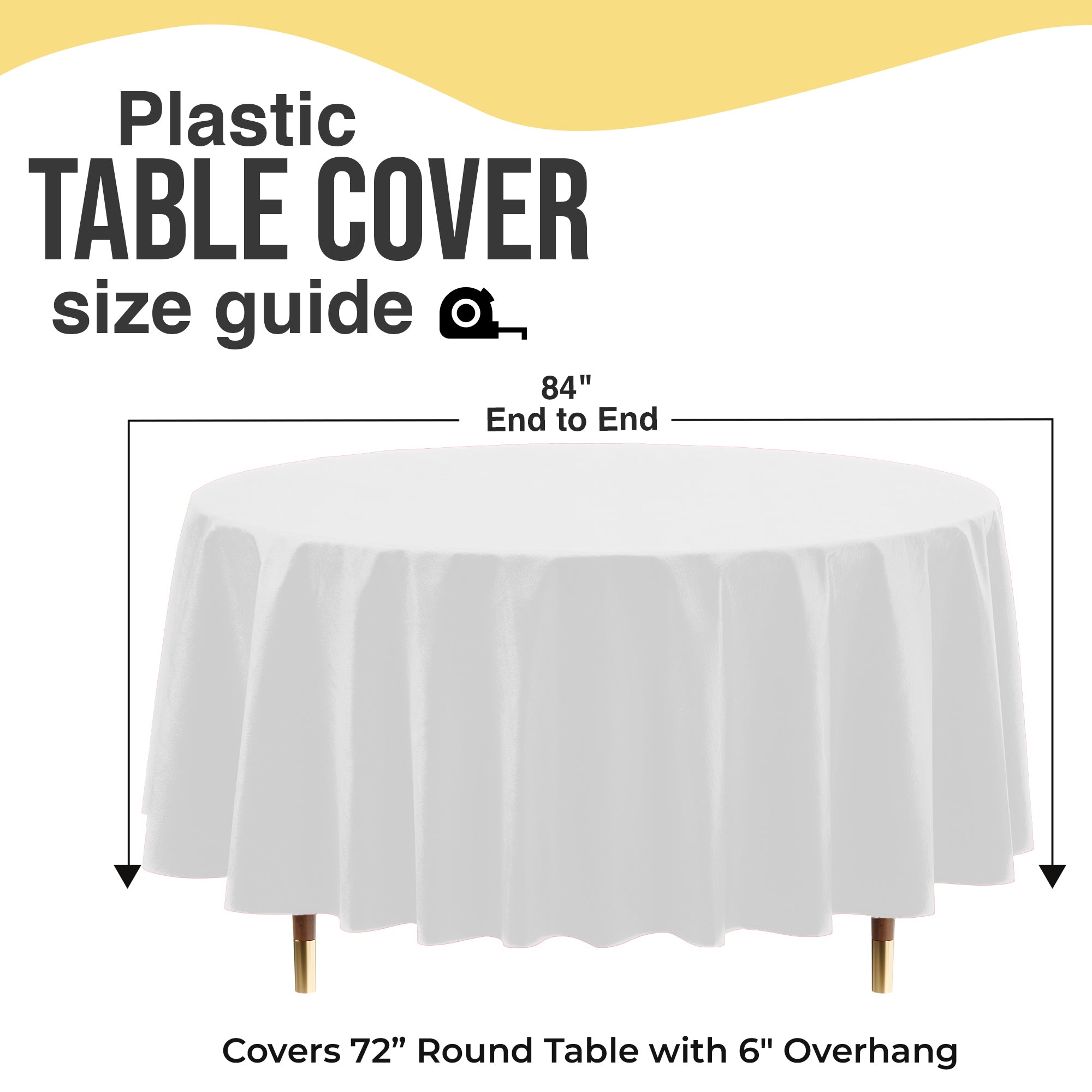 Premium Round White Plastic Table Cover | 84 in. | Case of 96