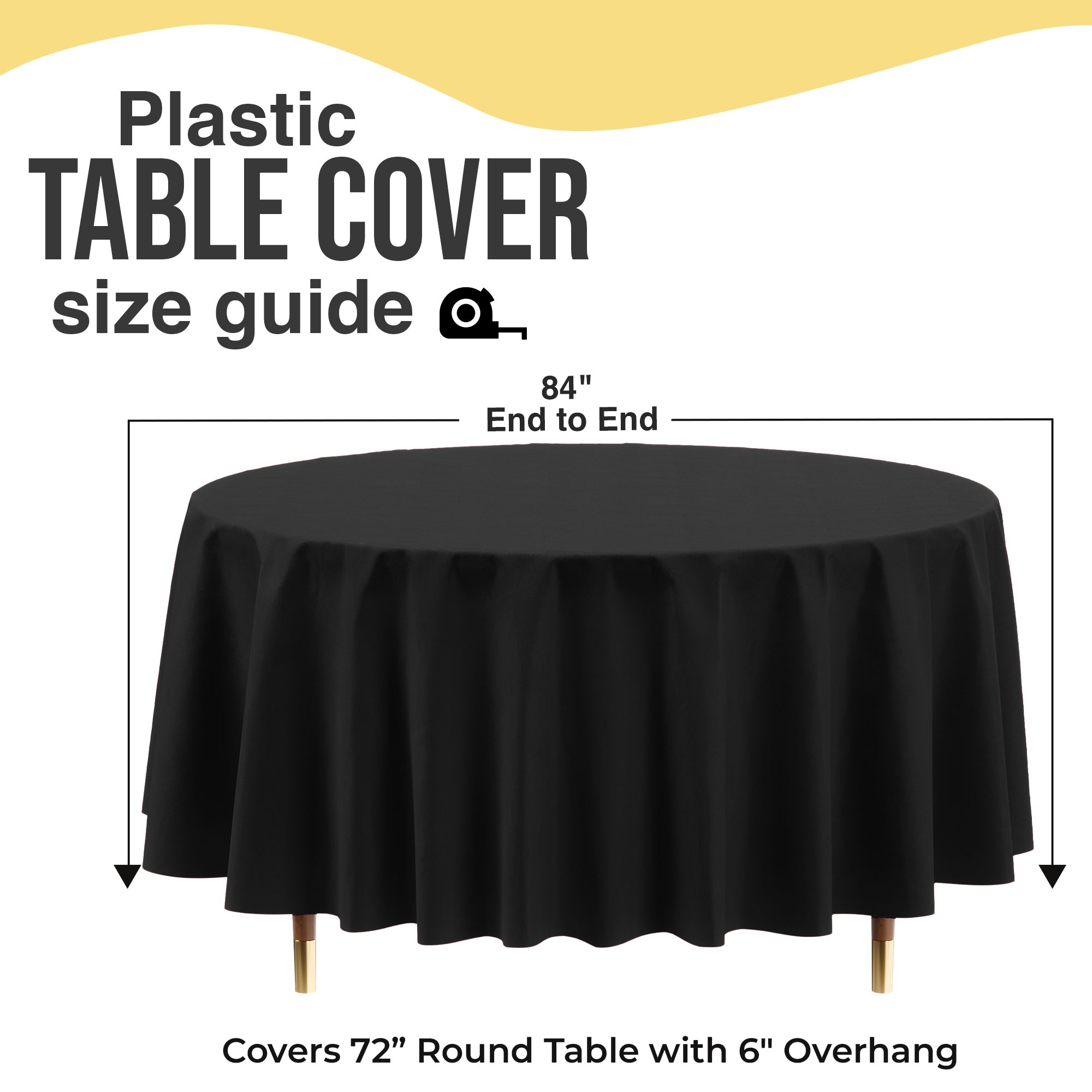 Premium Round Black Plastic Table Cover | 84 in. | Case of 96