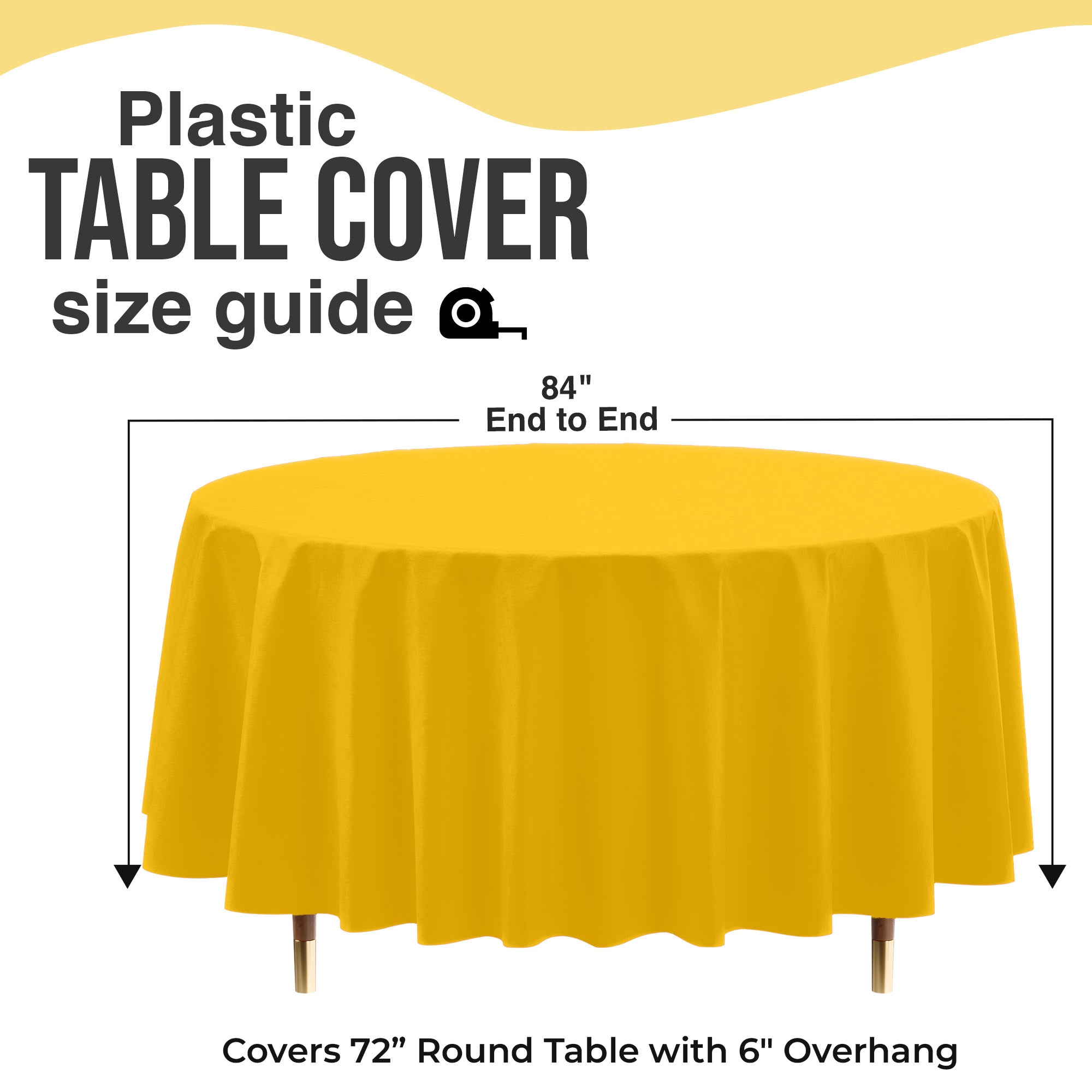 Premium Round Yellow Plastic Table Covers | 6 Pack | 84 in.