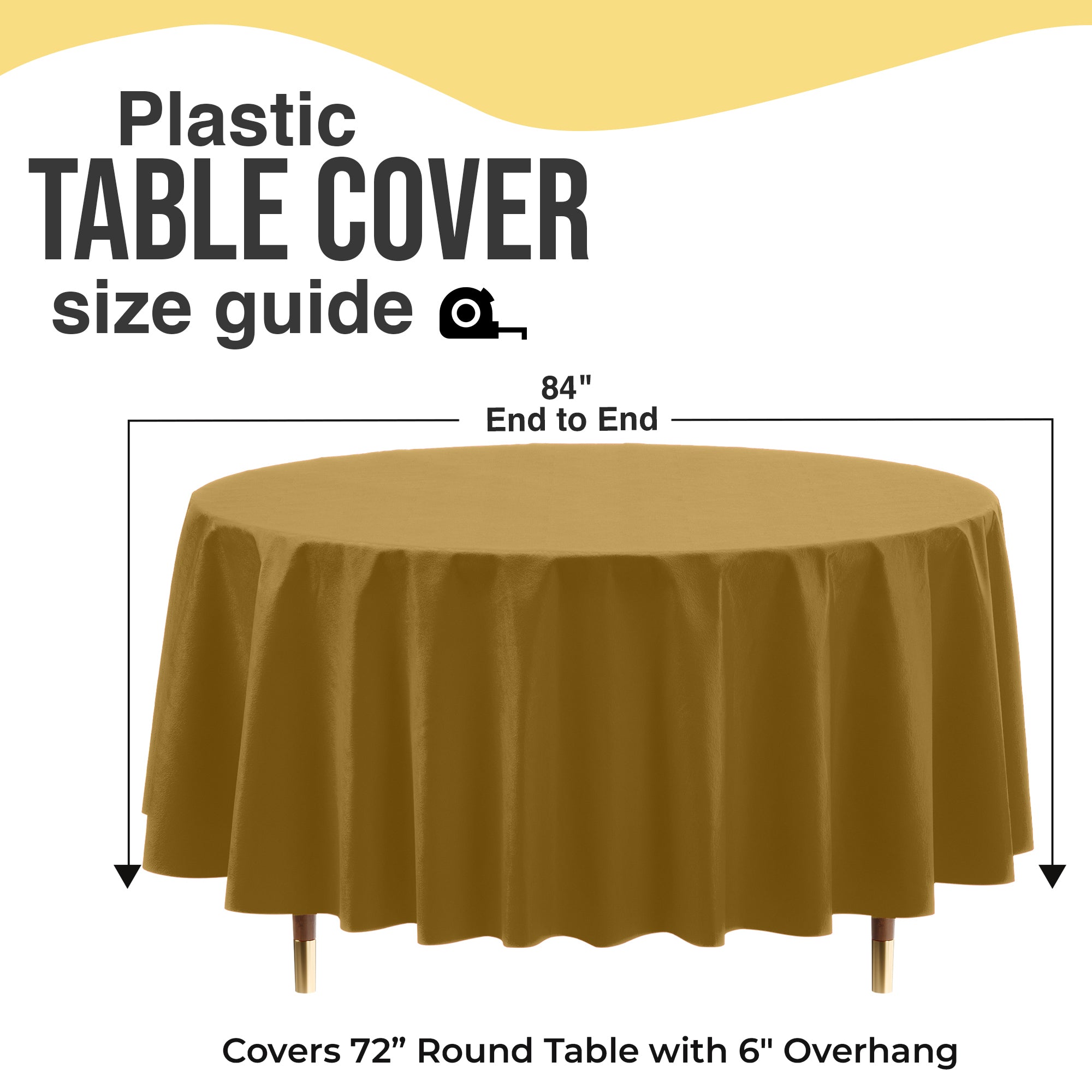 Premium Round Gold Plastic Table Covers | 12 Pack | 84 in.