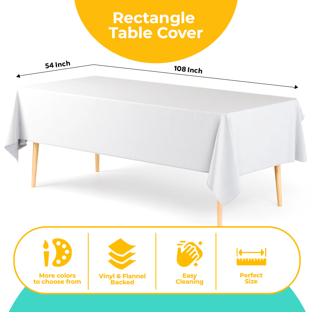 White Flannel Backed Plastic Table Cover  | 54 in. x 108 in.