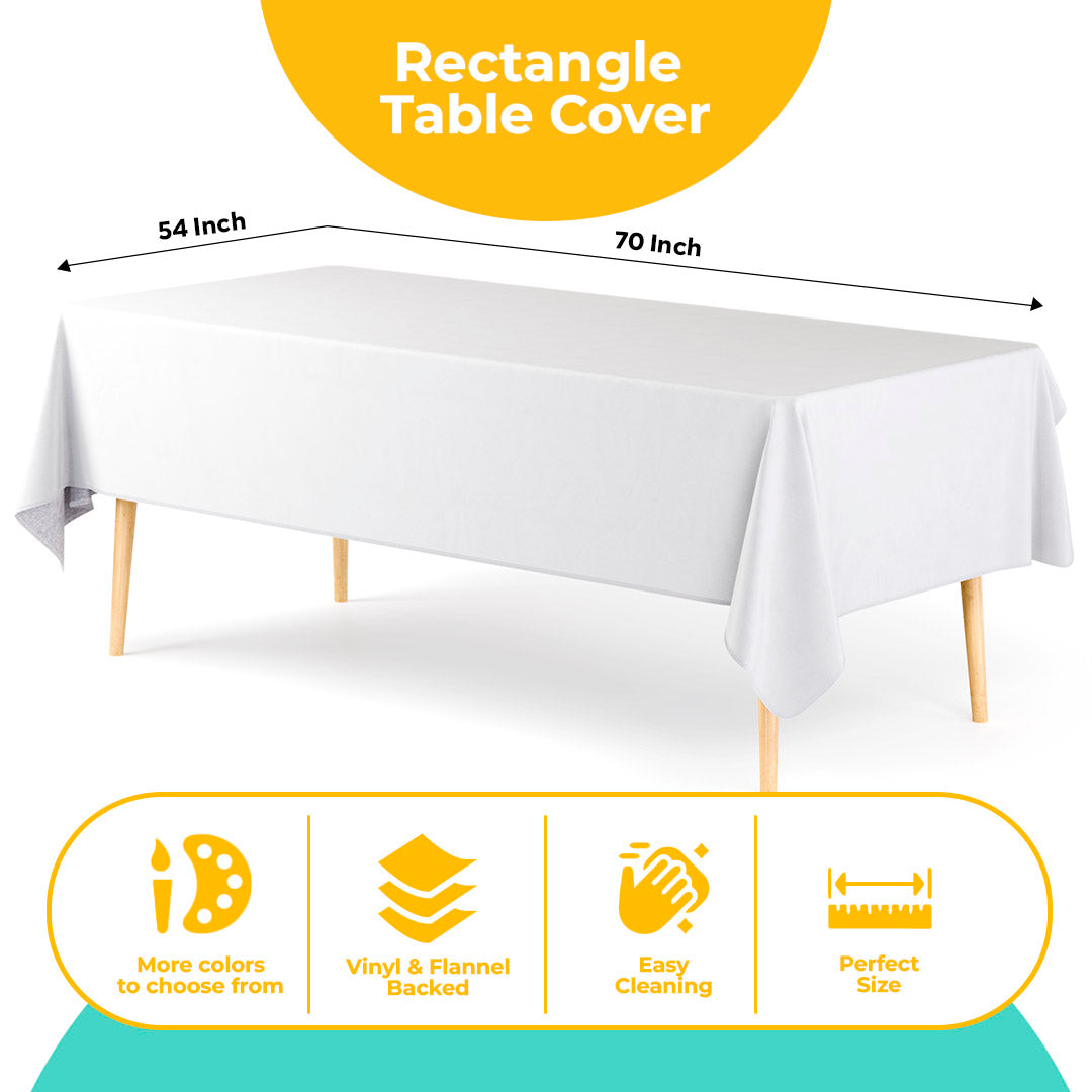 White Flannel Backed Plastic Table Cover 54 in. x 70 in.