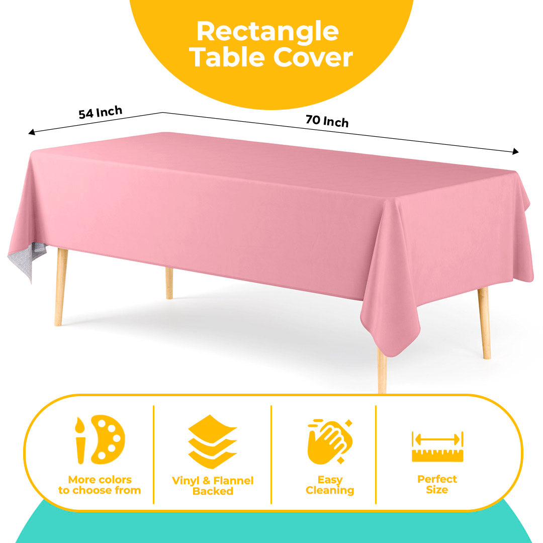 Pink Flannel Backed Plastic Table Cover 54 in. x 70 in.