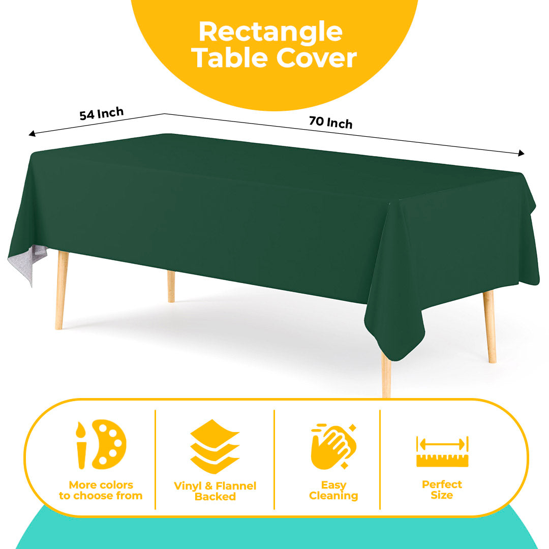 Dark Green Flannel Backed Plastic Table Cover 54 in. x 70 in.