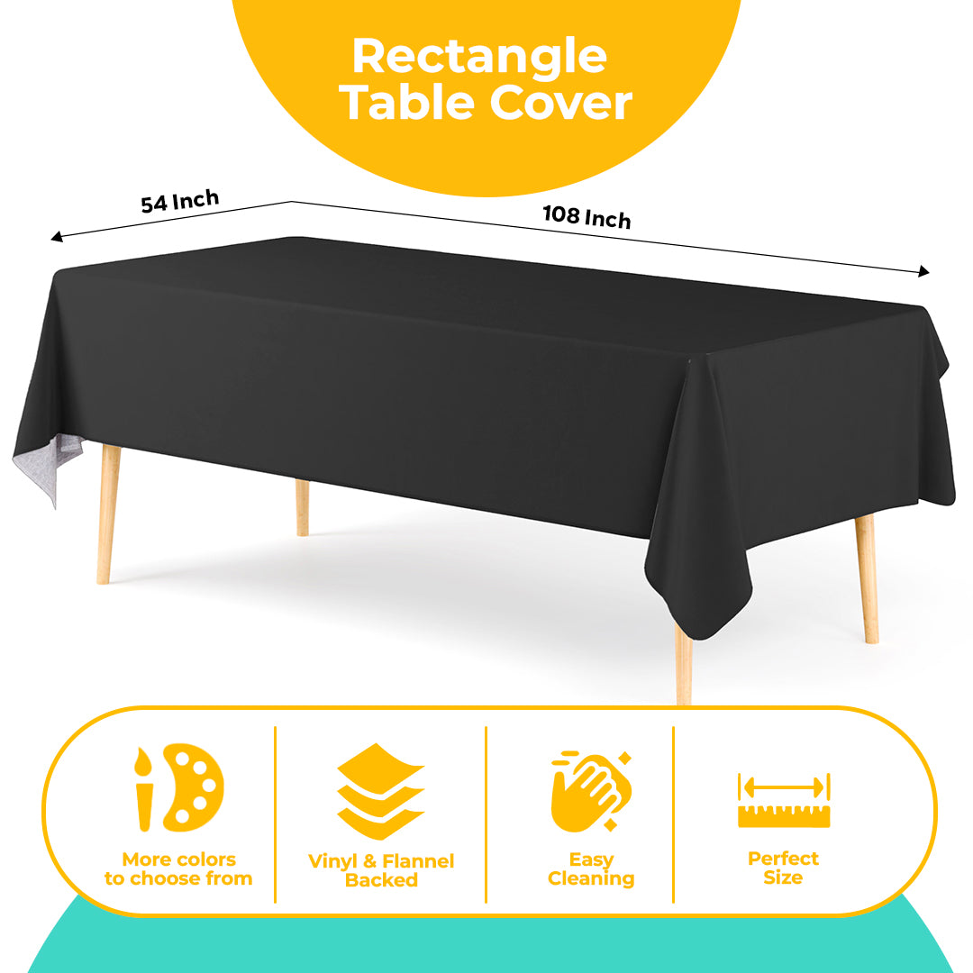 Black Flannel Backed Plastic Table Cover 54 in. x 108 in.