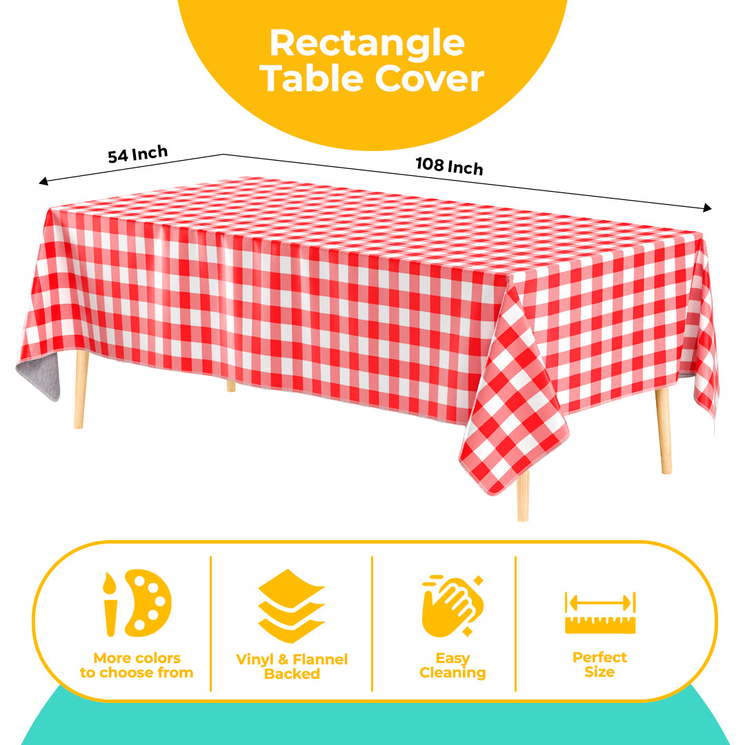Red Gingham Flannel Backed Plastic Table Cover  | 54 in. x 108 in.
