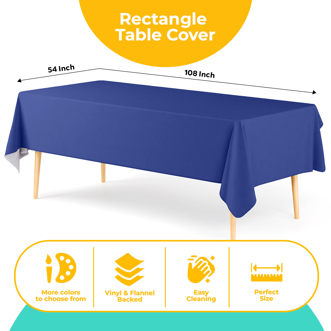 Dark Blue Flannel Backed Plastic Table Cover  | 54 in. x 108 in.