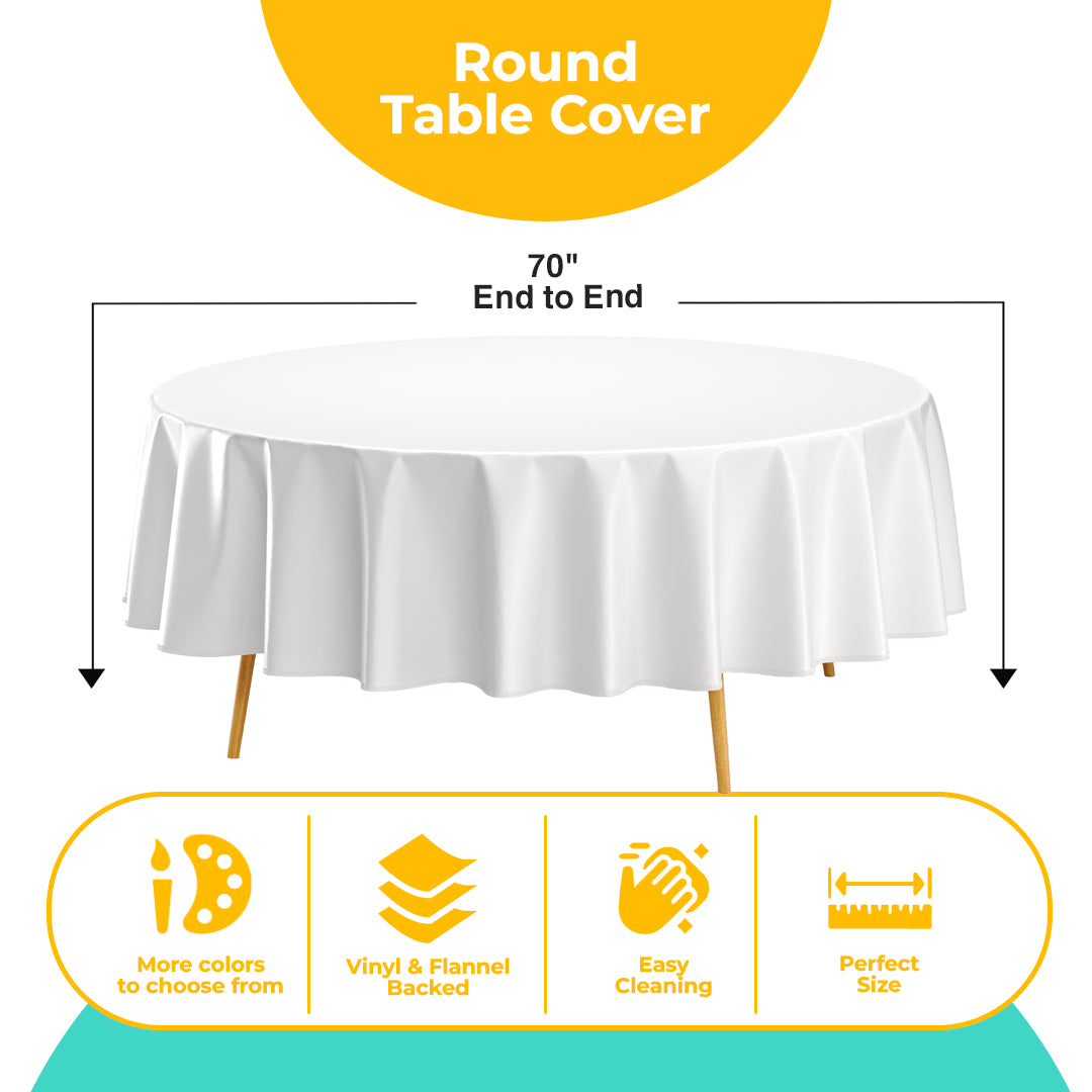 White Flannel Backed Plastic Table Cover 70 in. Round
