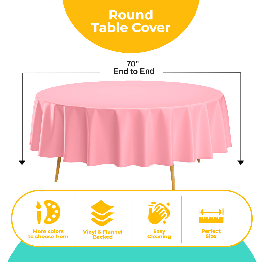 Pink Flannel Backed Plastic Table Cover 70 in. Round