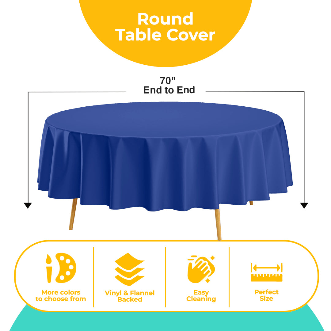 Dark Blue Flannel Backed Plastic Table Cover 70 in. Round