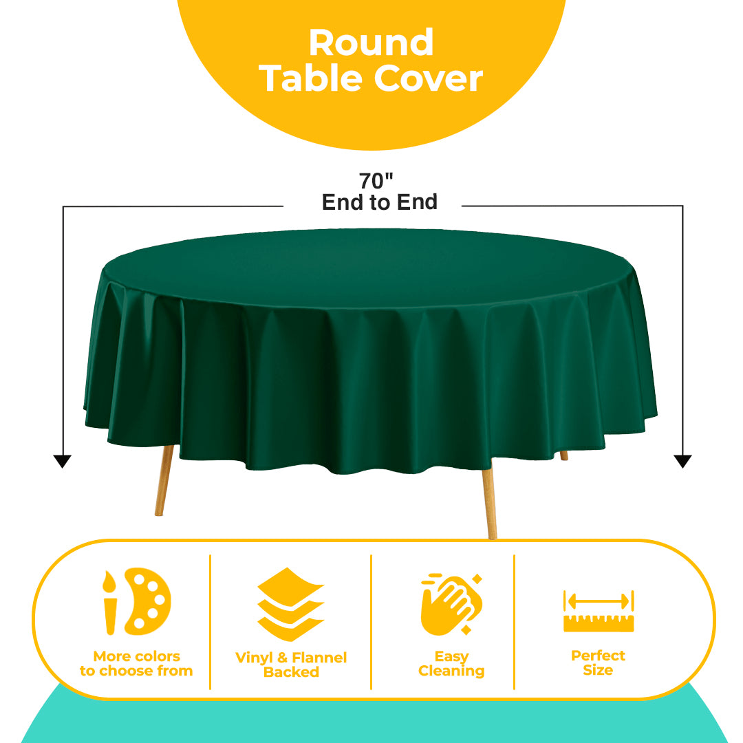 Dark Green Flannel Backed Plastic Table Cover 70 in. Round