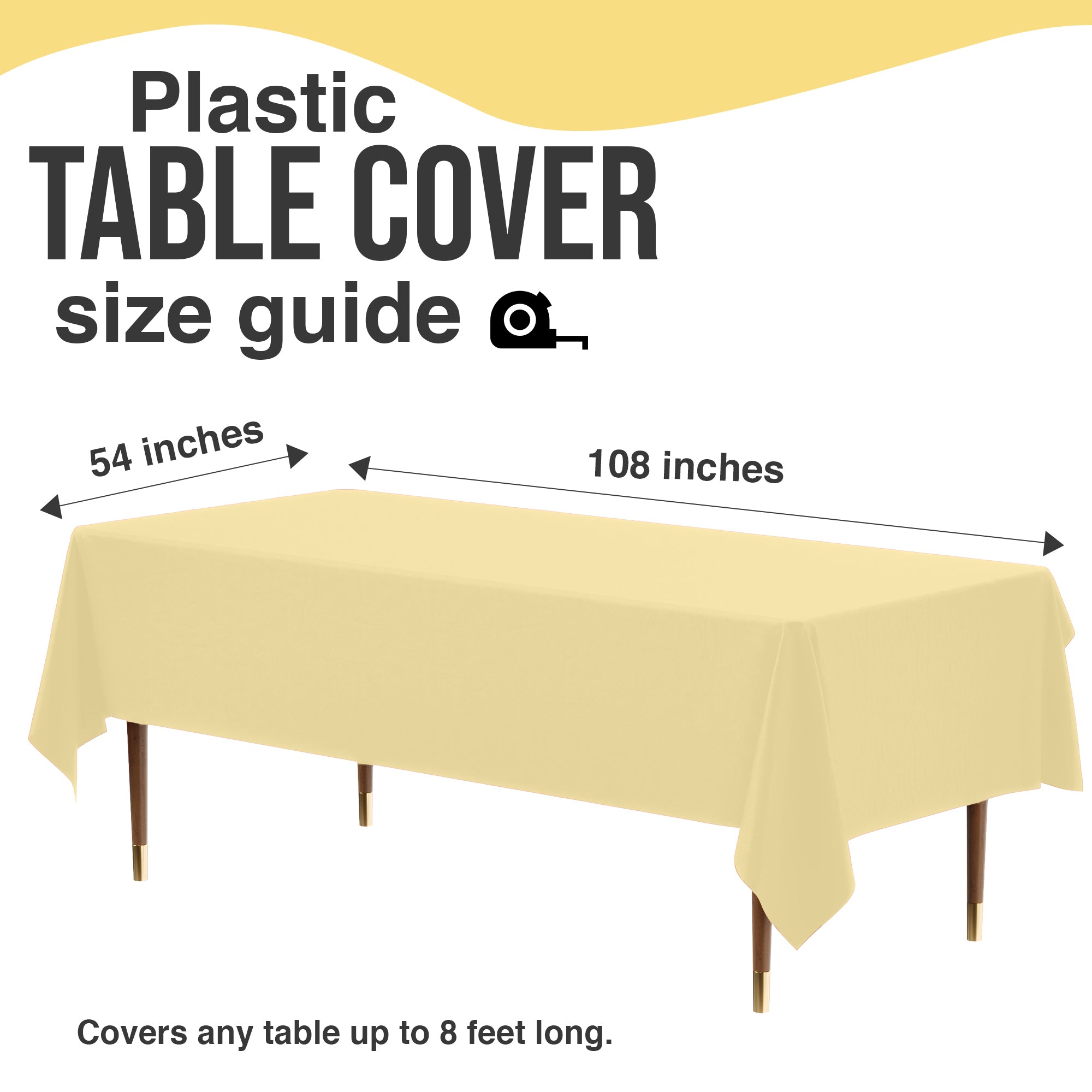 Premium Light Yellow Plastic Table Covers | 6 Pack | 54 in. x 108 in.