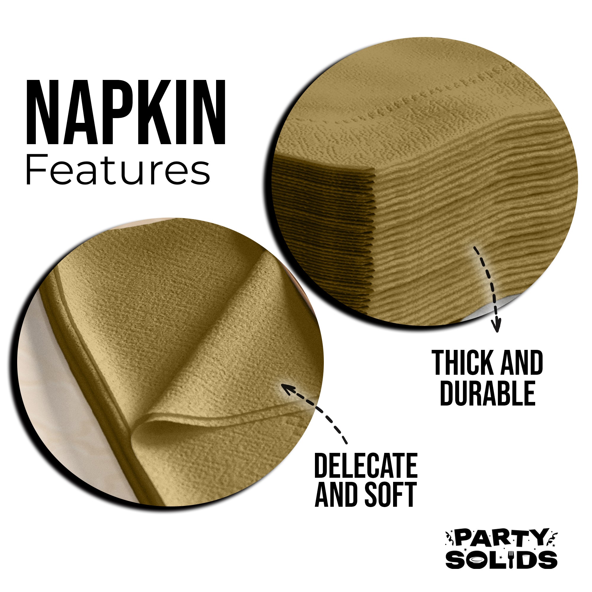 Gold Dinner Napkins | 8 in. x 8 in. | 50 Ct.