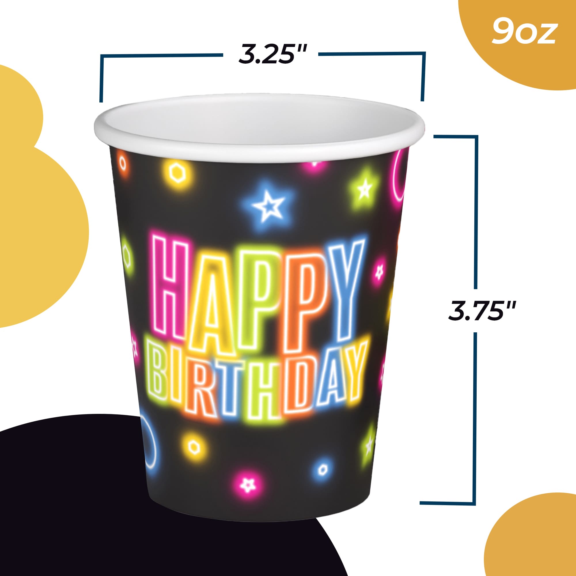 9 oz. Neon Birthday Print Paper Cups - 50 Ct.