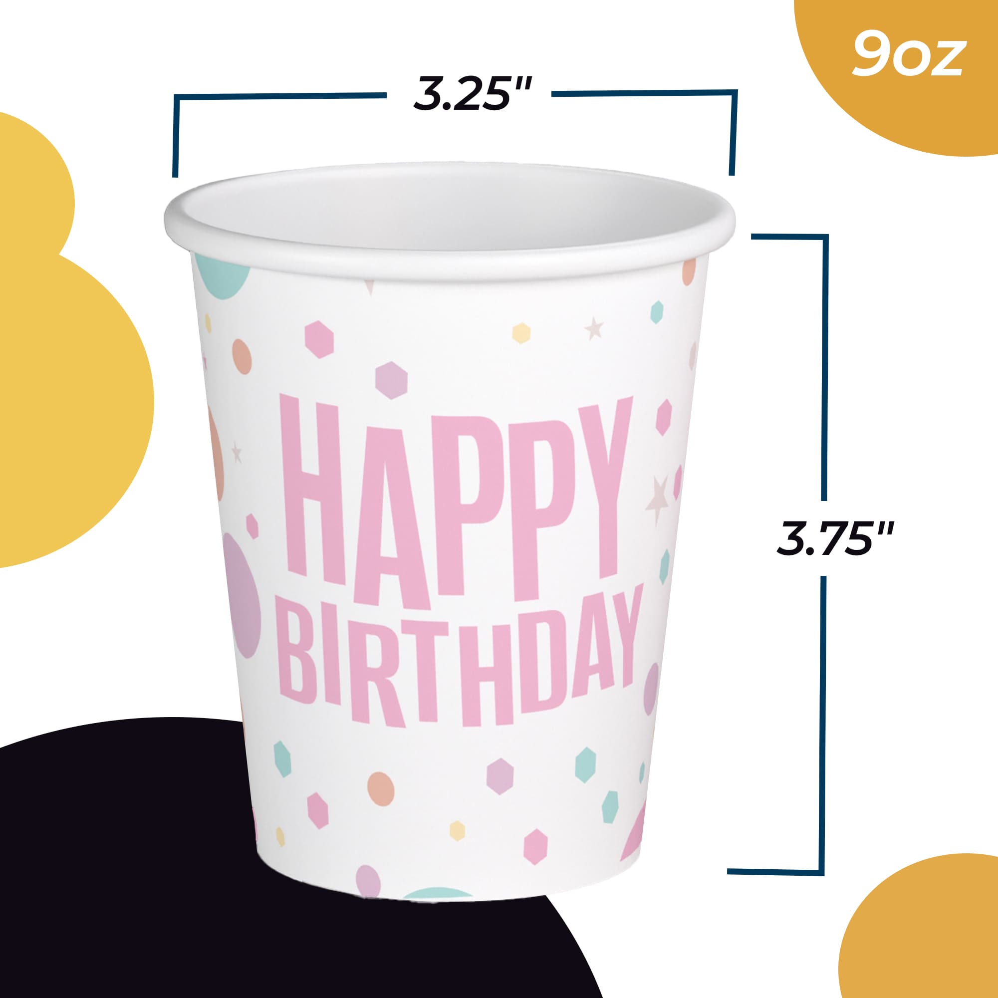 9 Oz. Pink Birthday Print Paper Cups - 50 Ct.