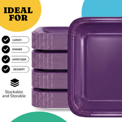 7 In. Purple Square Paper Plates - 50 Ct.