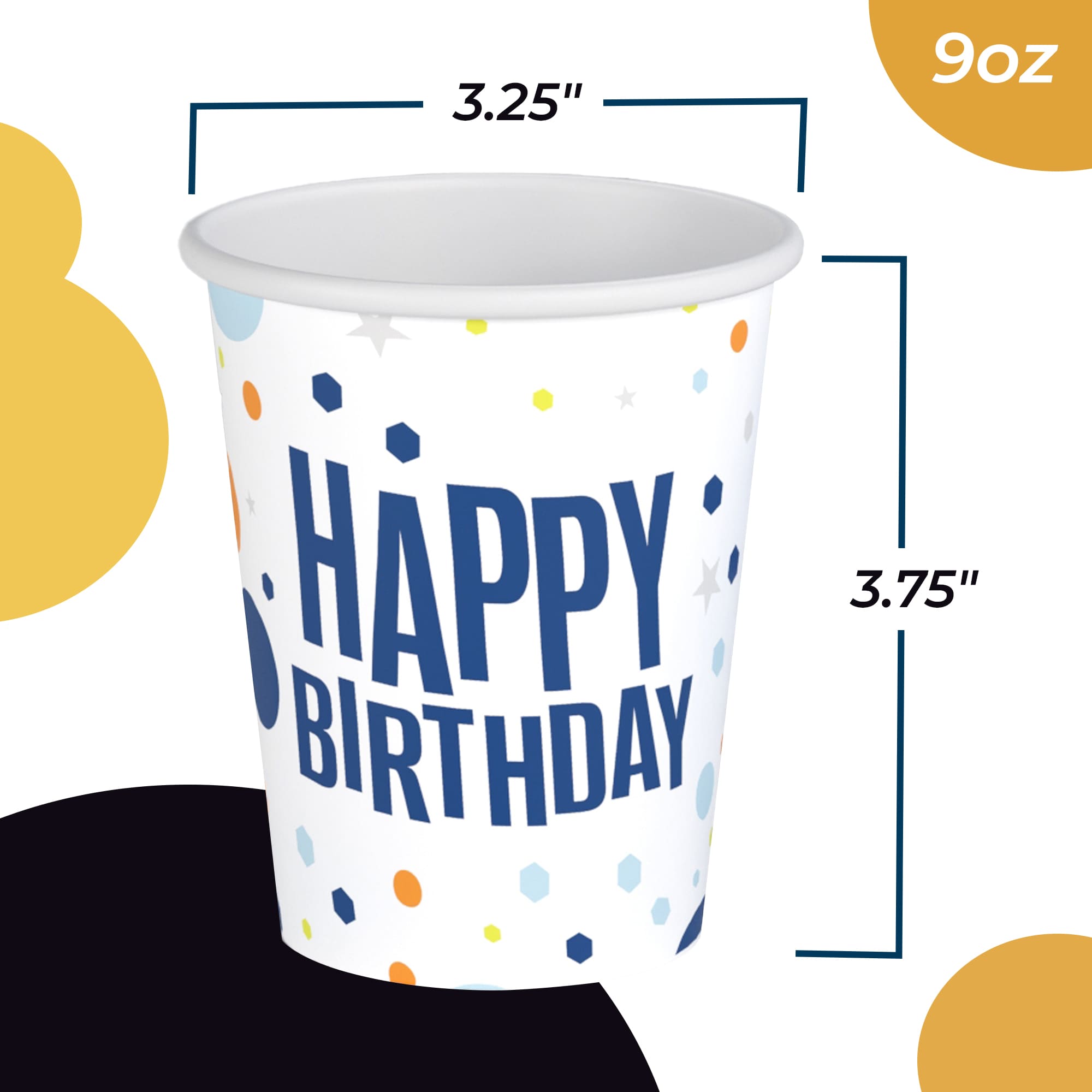 9 Oz. Blue Birthday Print Paper Cups - 50 Ct.