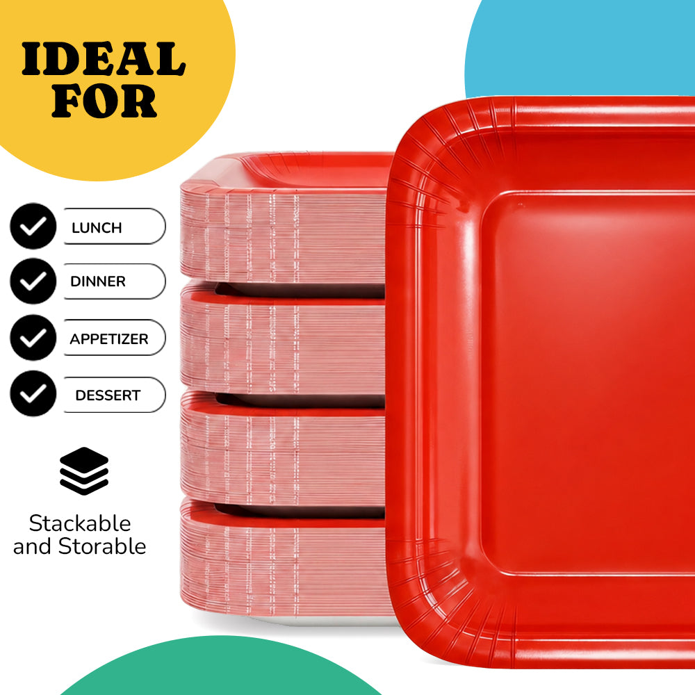 7 In. Red Square Paper Plates - 20 Ct.