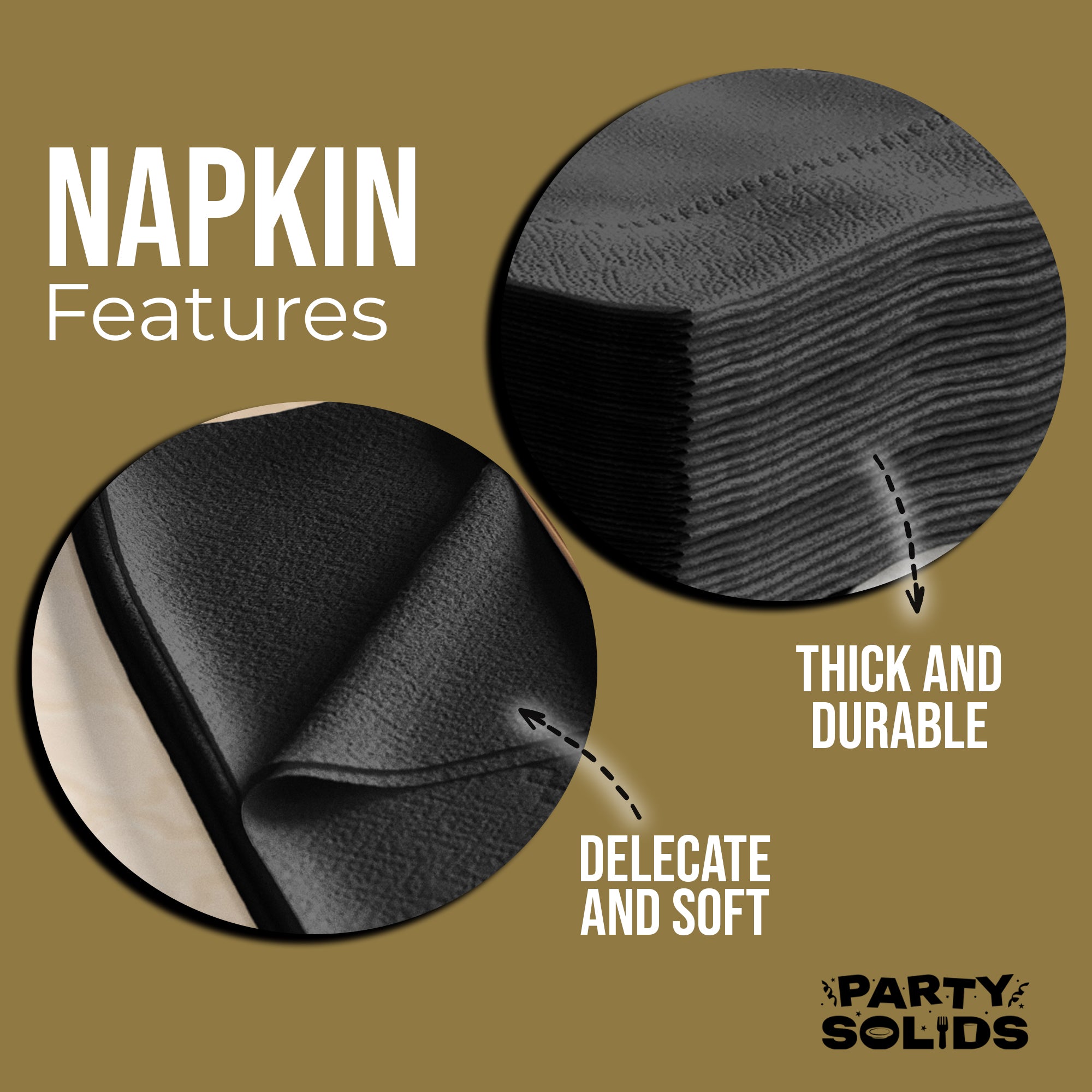 Black Dinner Napkins | 8 in. x 8 in. | 50 Ct.