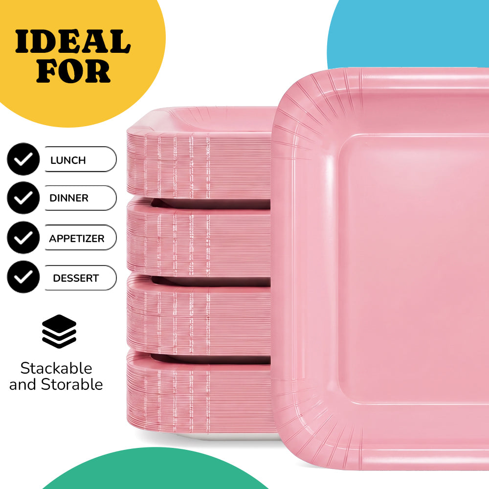 7 In. Pink Square Paper Plates - 50 Ct.