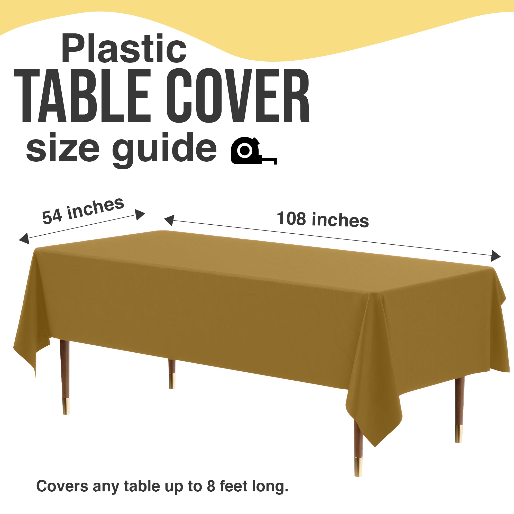 Premium Gold Plastic Table Covers | 6 Pack | 54 in. x 108 in.