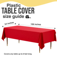 Premium Red Plastic Table Covers | 6 Pack | 54 in. x 108 in.