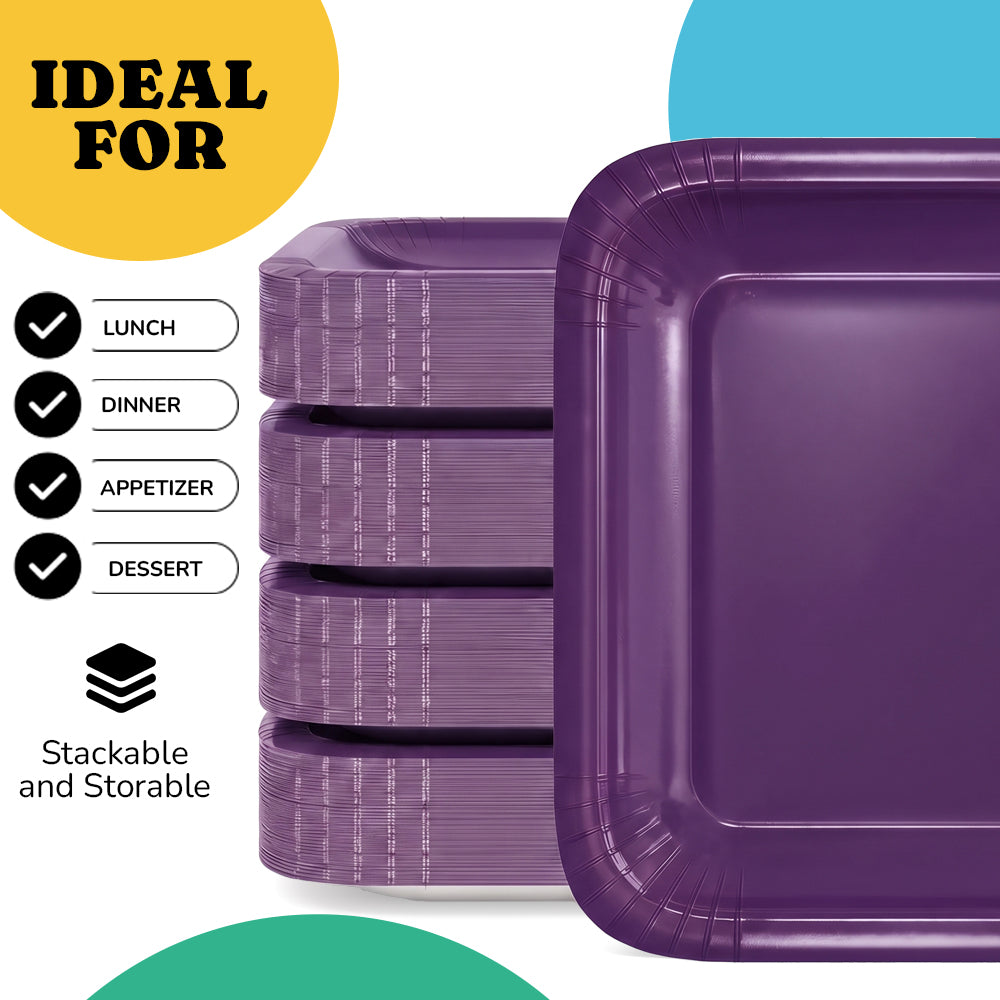 7 In. Purple Square Paper Plates - 20 Ct.
