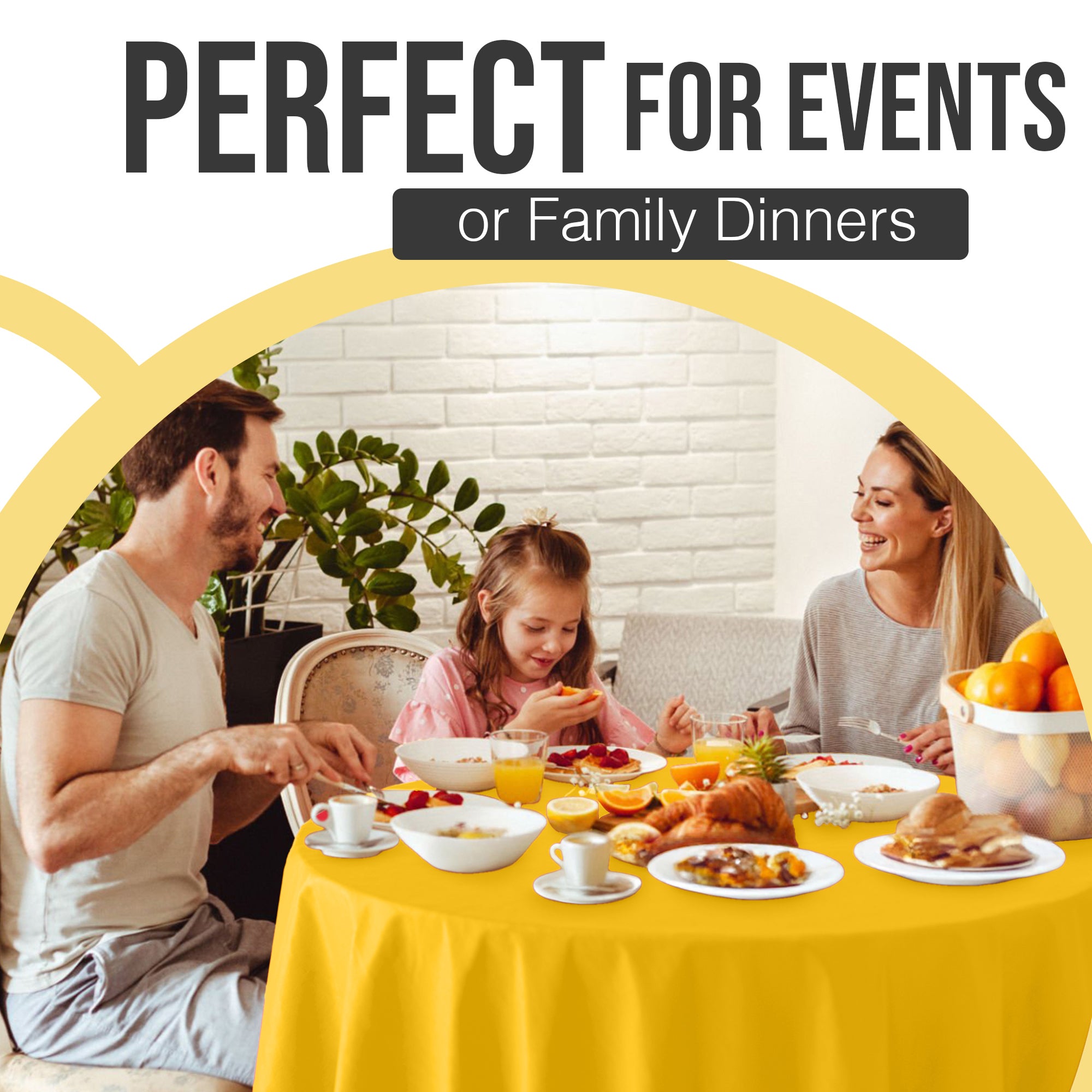 Premium Round Yellow Plastic Table Covers | 6 Pack | 84 in.