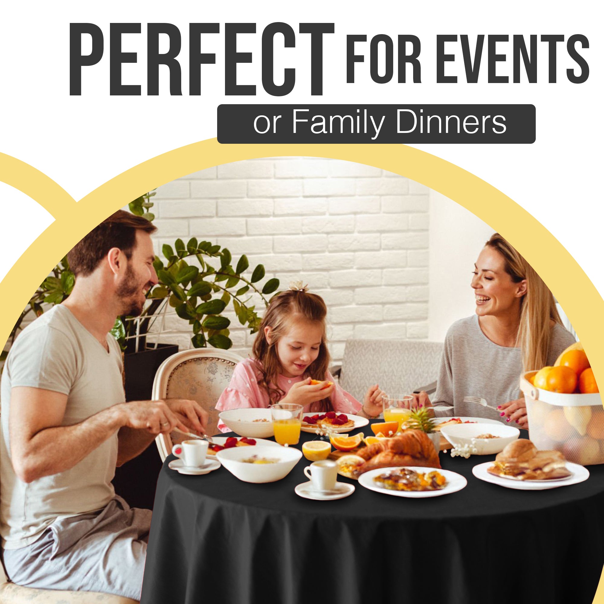 Premium Round Black Plastic Table Covers | 6 Pack | 84 in.