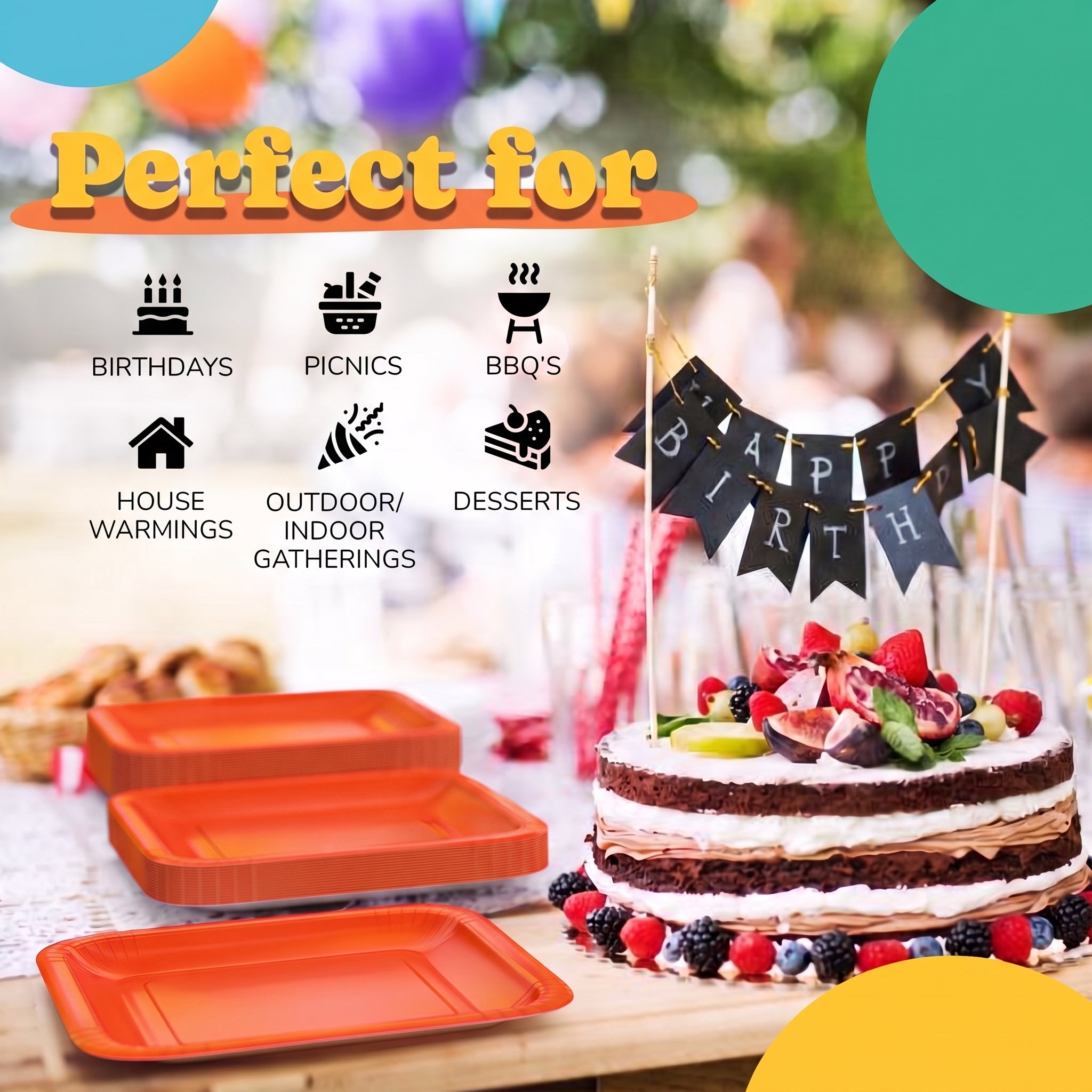 7 In. Orange Square Paper Plates - 20 Ct.