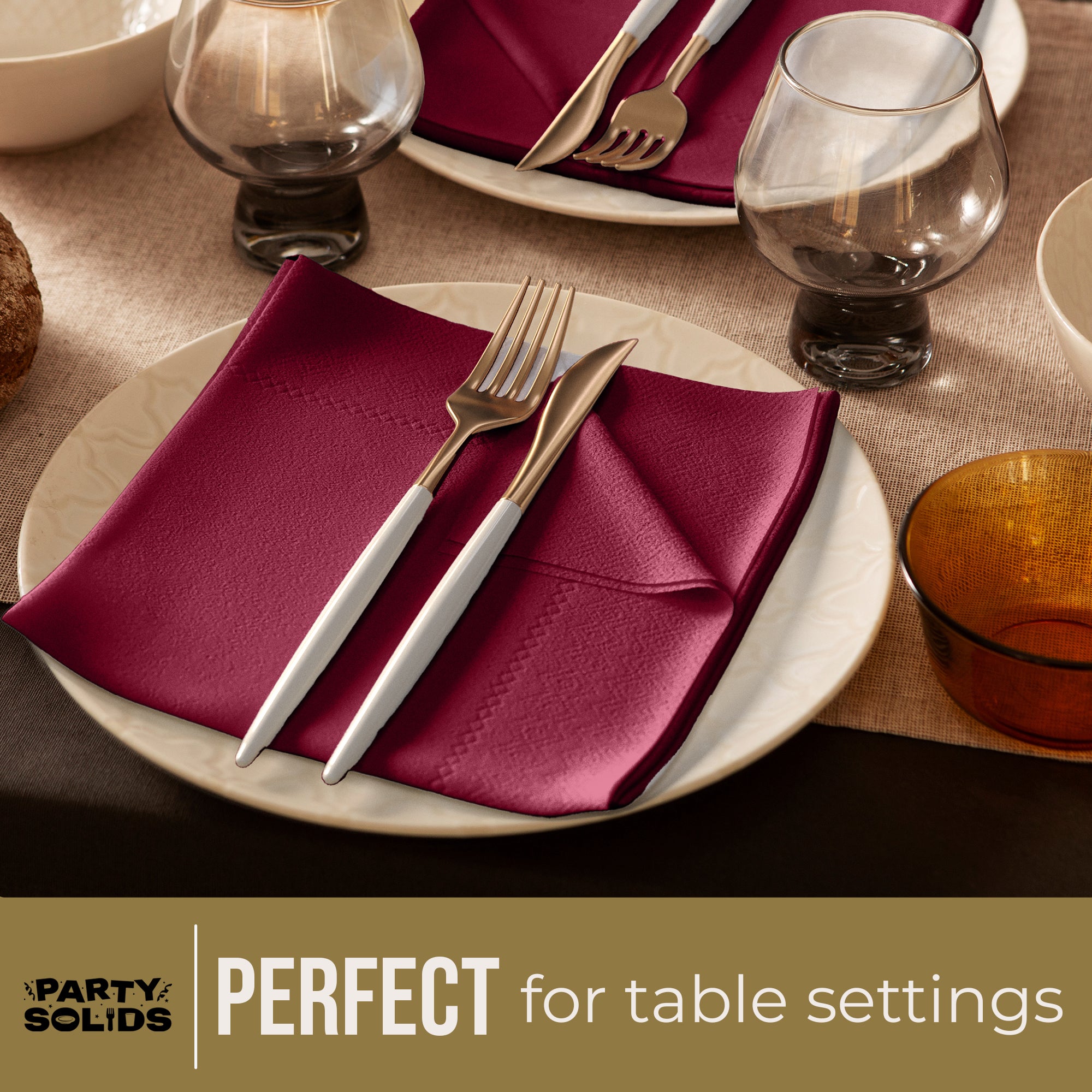 Burgundy Dinner Napkins | 8 in. x 8 in. | 50 Ct.