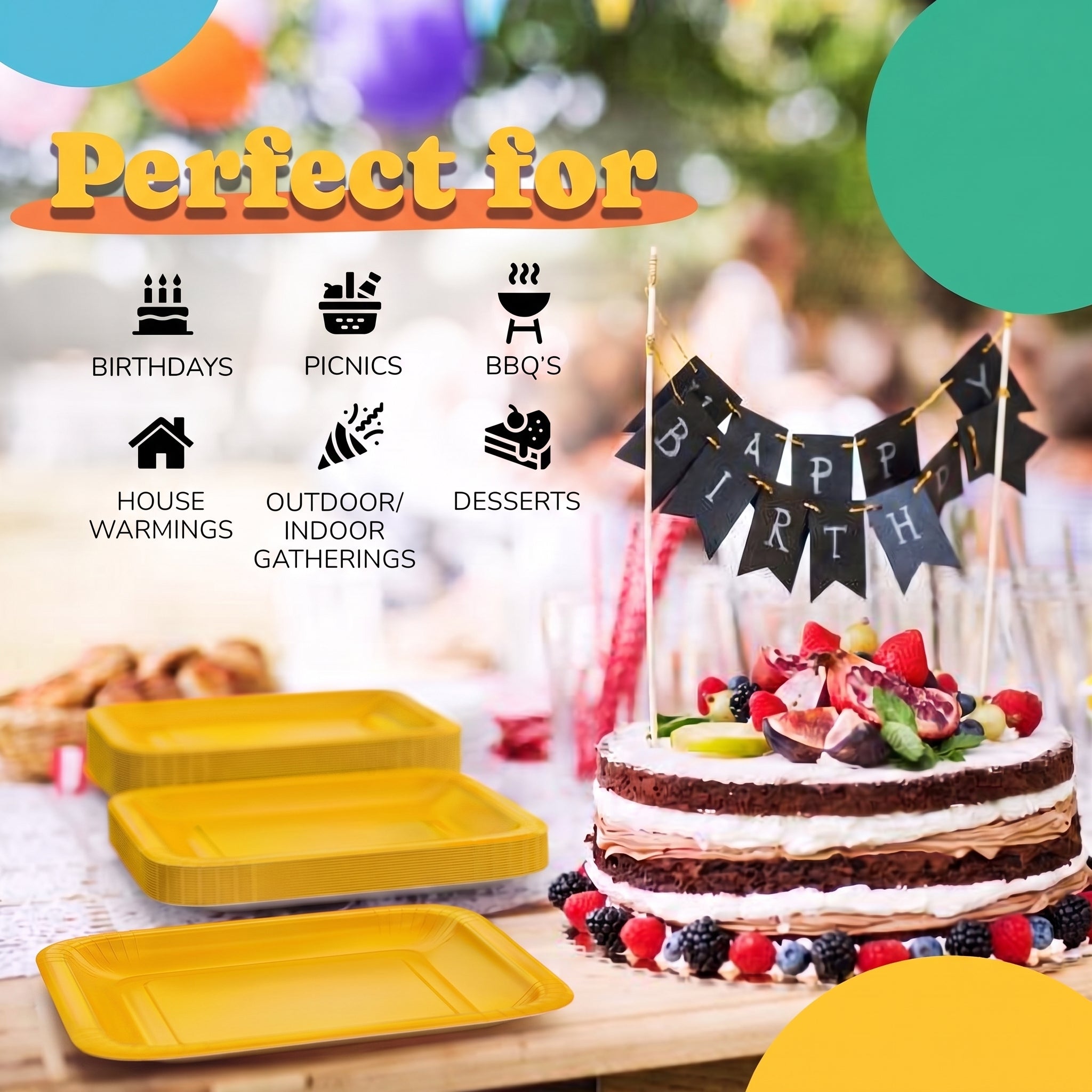 7 In. Yellow Square Paper Plates - 20 Ct.