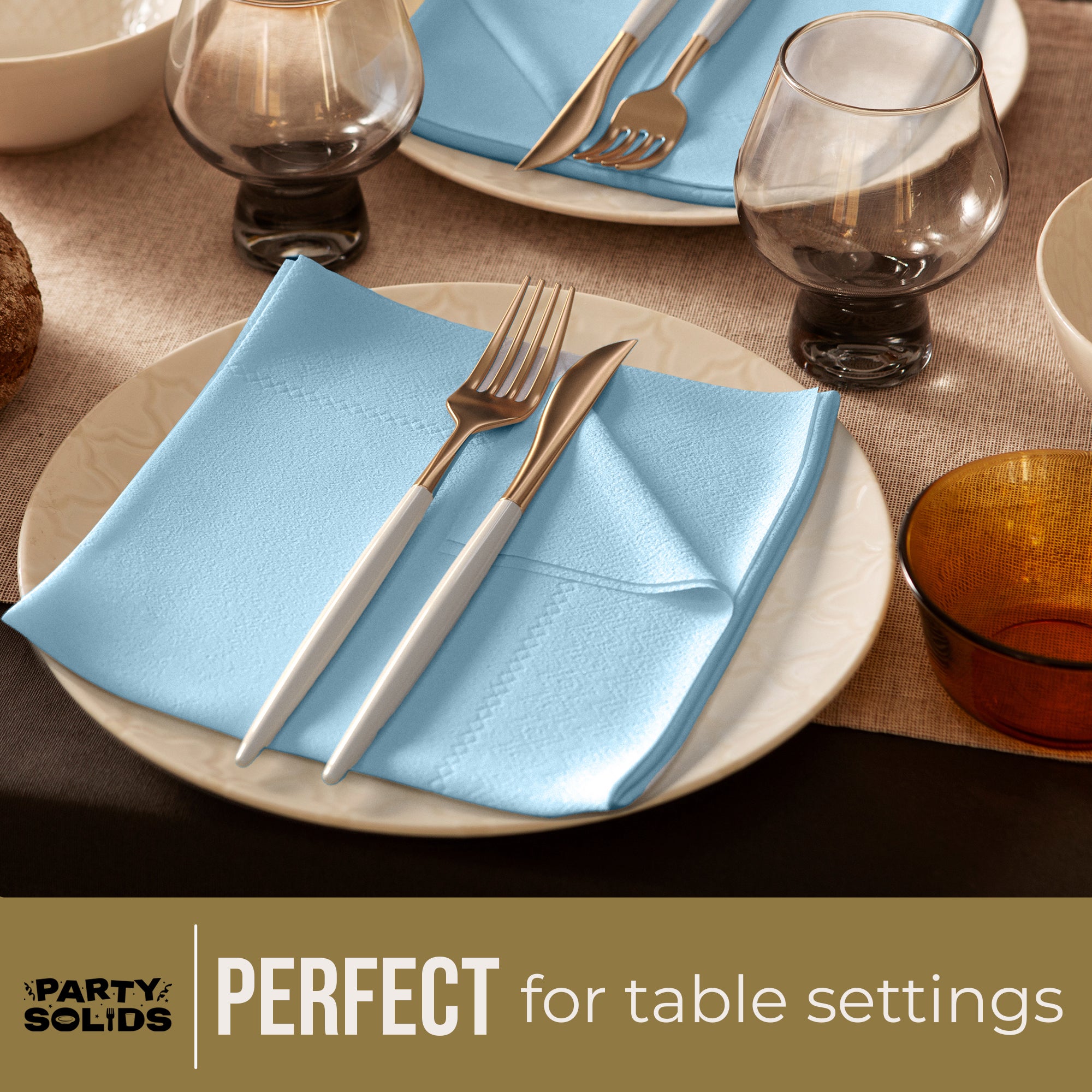 Light Blue Dinner Napkins | 8 in. x 8 in. | 50 Ct.