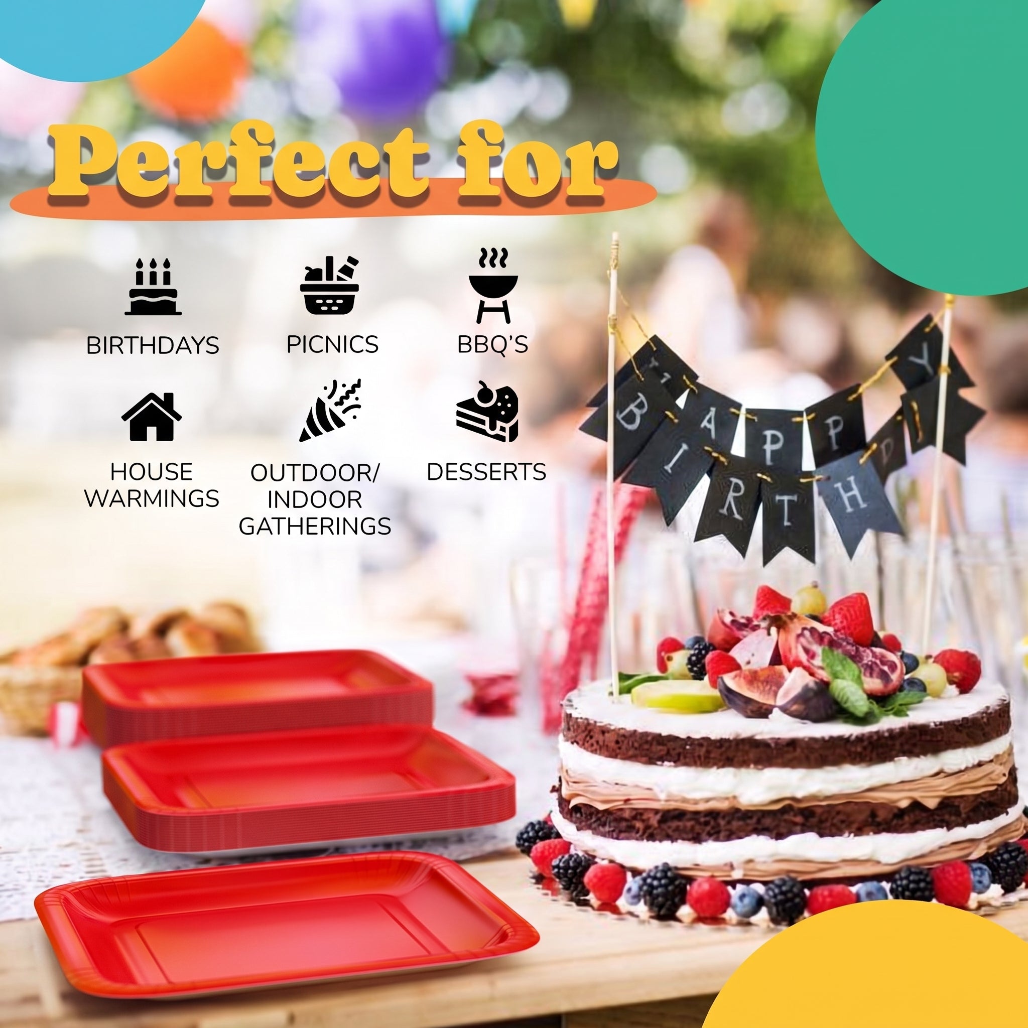7 In. Red Square Paper Plates - 20 Ct.