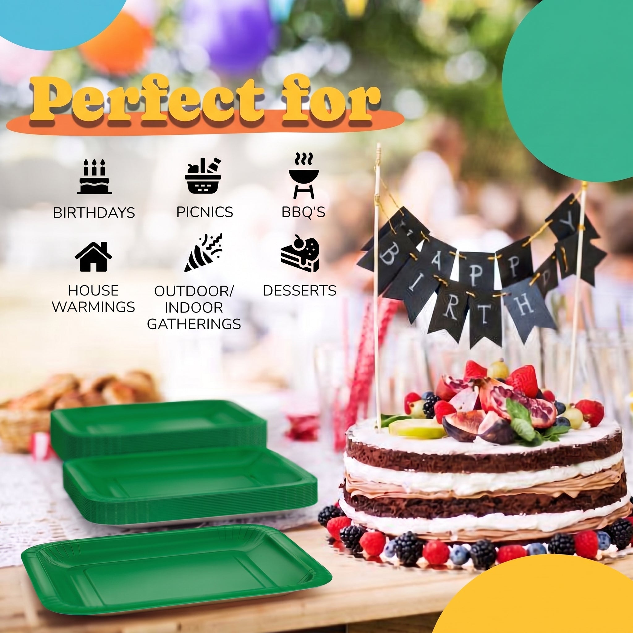 7 In. Emerald Green Square Paper Plates - 50 Ct.