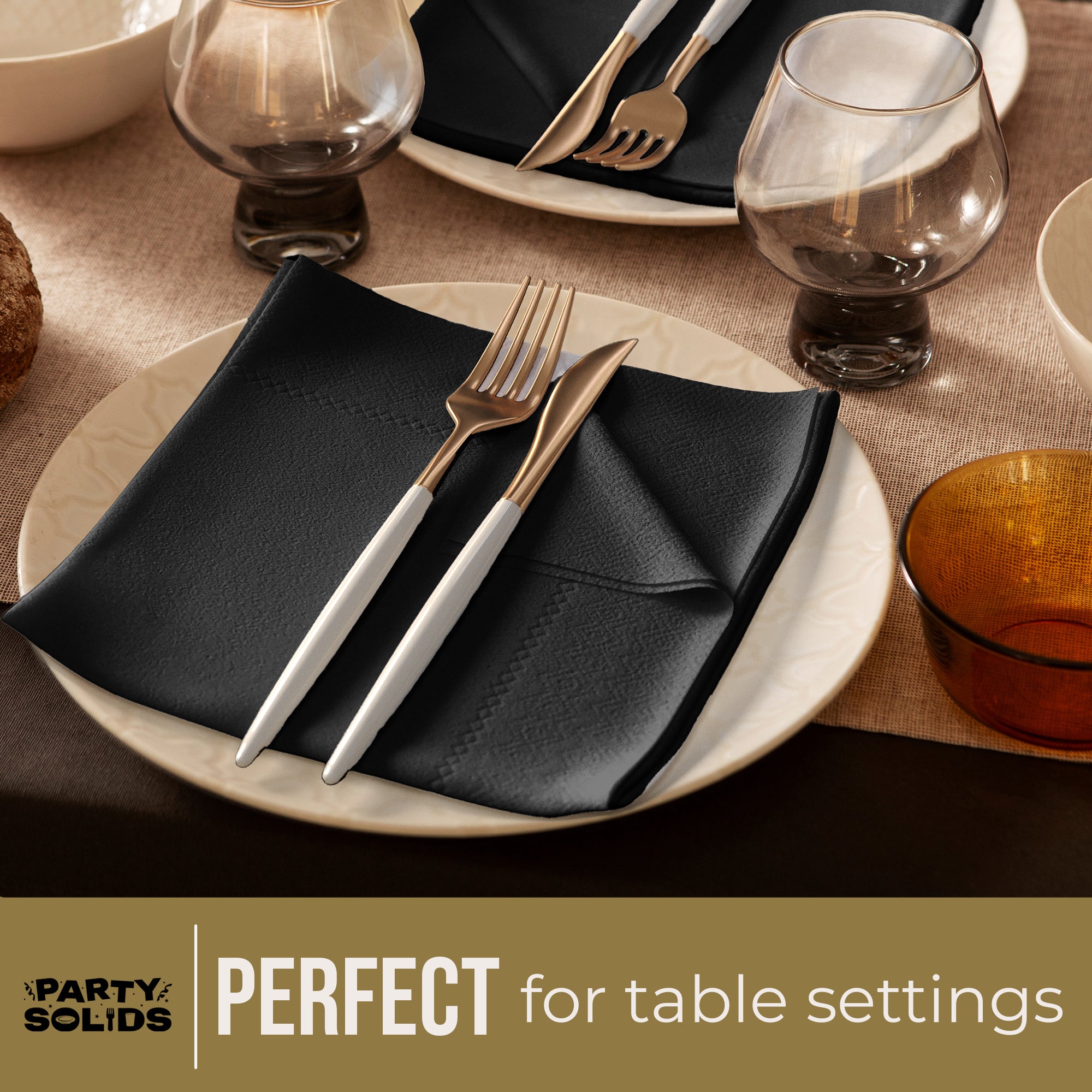 Black Dinner Napkins | 8 in. x 8 in. | 50 Ct.