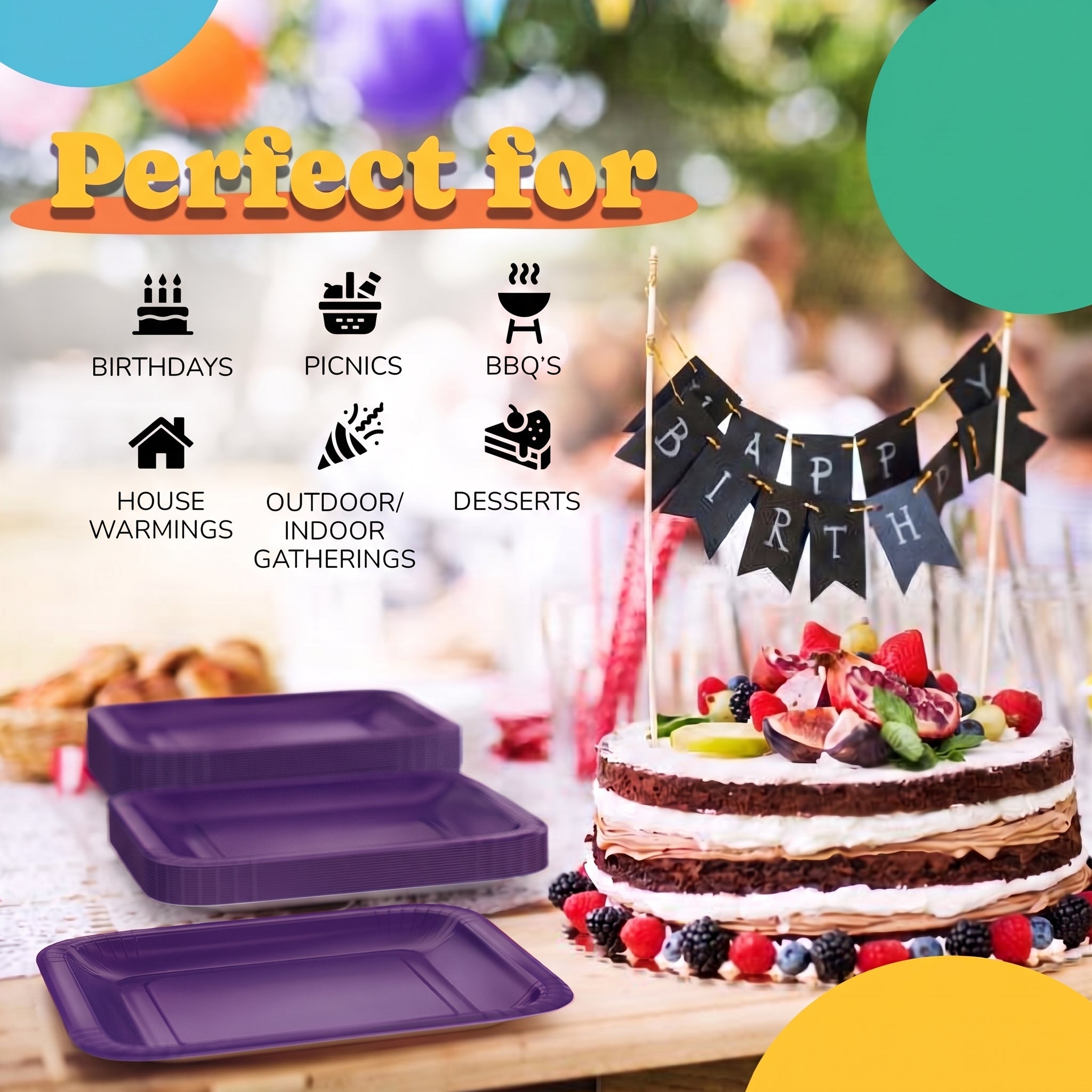 7 In. Purple Square Paper Plates - 50 Ct.