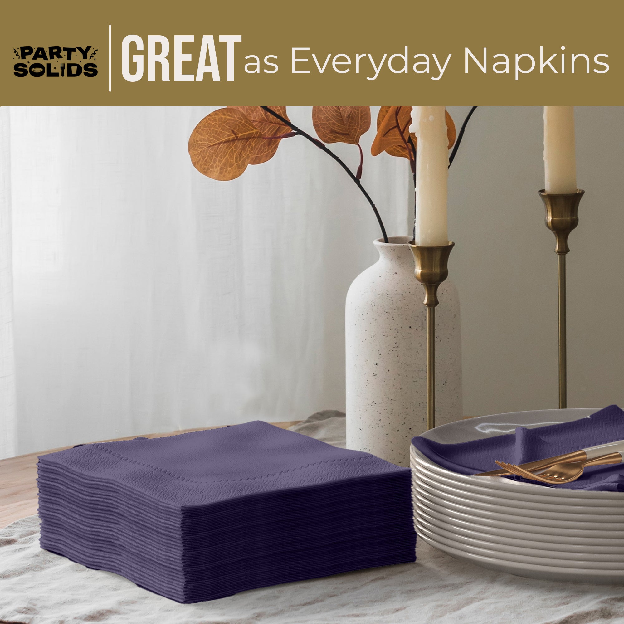 Dark Purple Dinner Napkins | 8 in. x 8 in. | 50 Ct.
