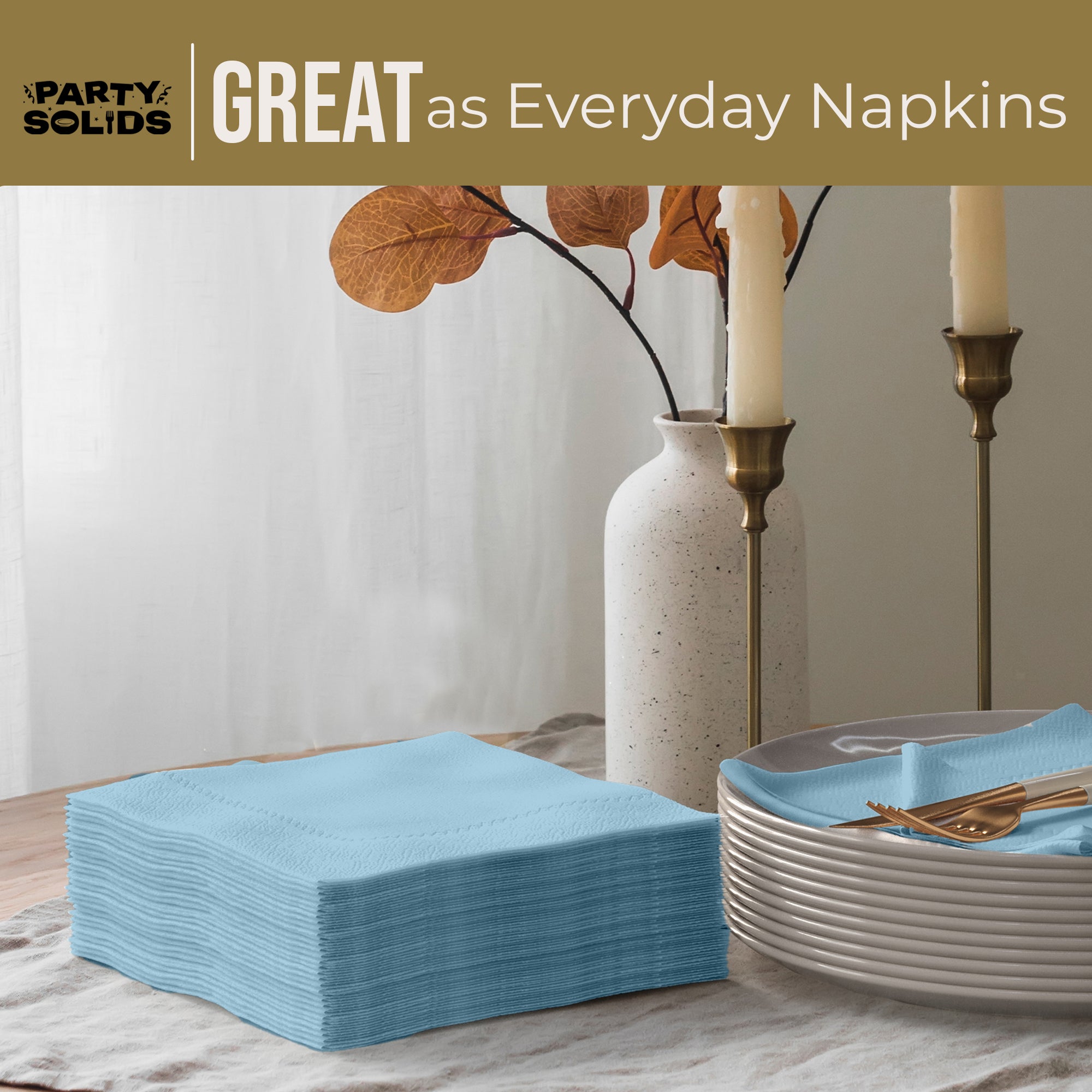 Light Blue Dinner Napkins | 8 in. x 8 in. | 50 Ct.